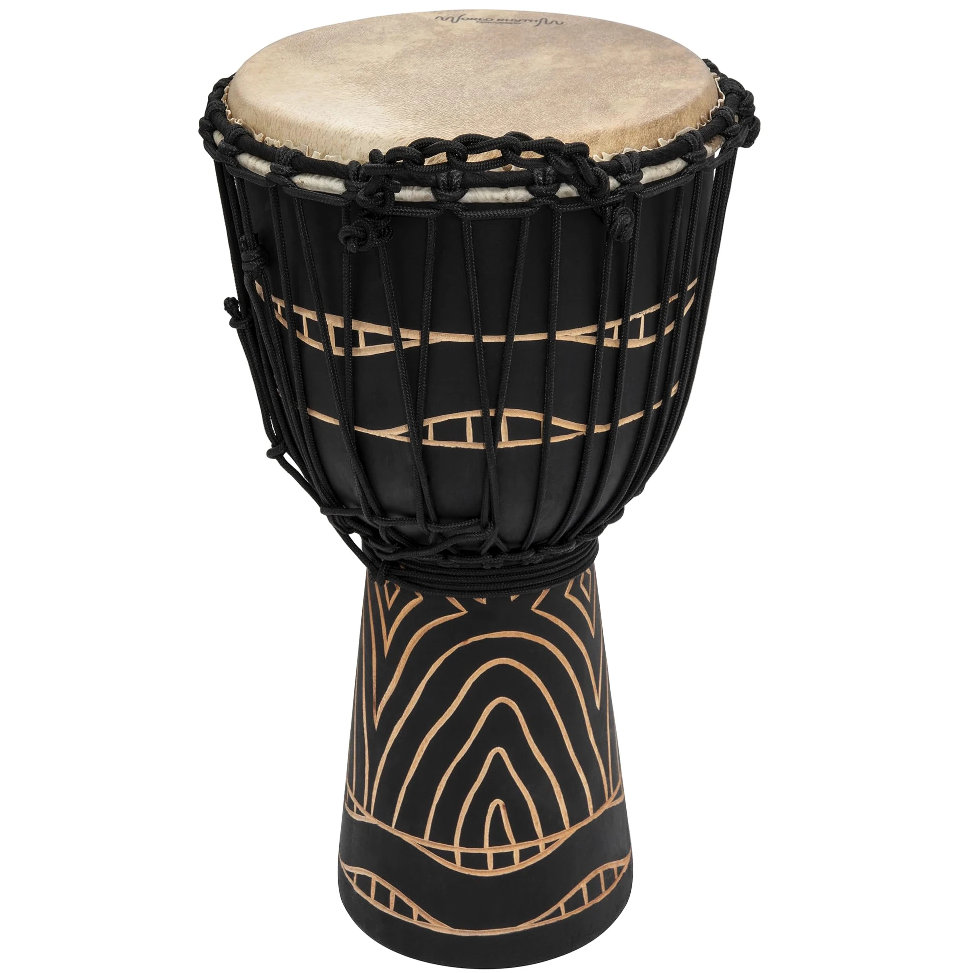 MDJ028 Tambor djembé de 9” (23cm) - Tambor de mano africano de madera de caoba - Swirl Black | MDJ028 - Djembé tallado a mano en caoba, estilo africano de 9", ideal para la escuela, actuaciones y percusión