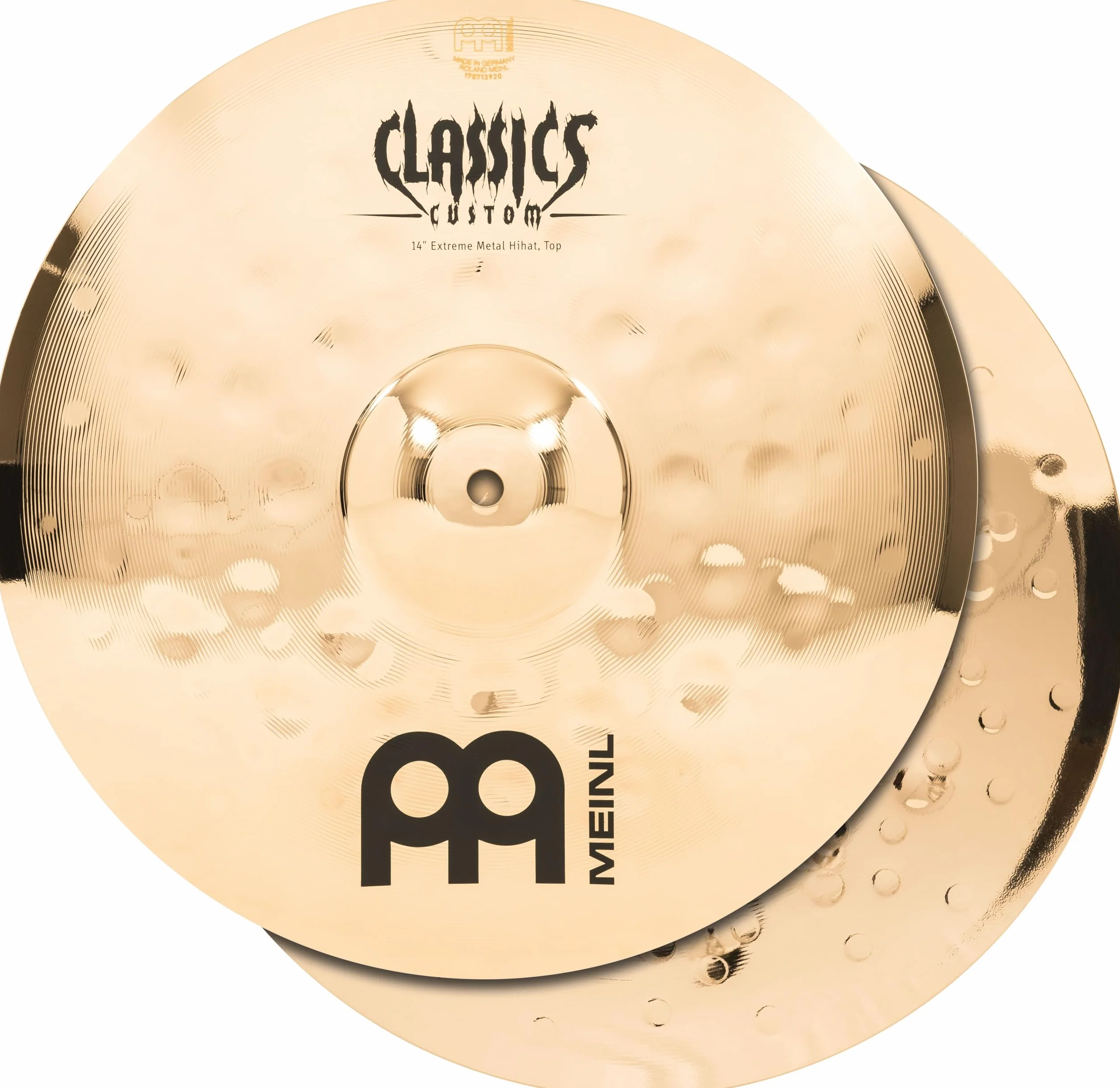 Meinl Cymbals Classics Custom Extreme Metal Plato Hihat Medium de 14 pulgadas (35,56cm) Platillos de Batería - Bronce B12, Acabado Brillante (CC14EMH-B)