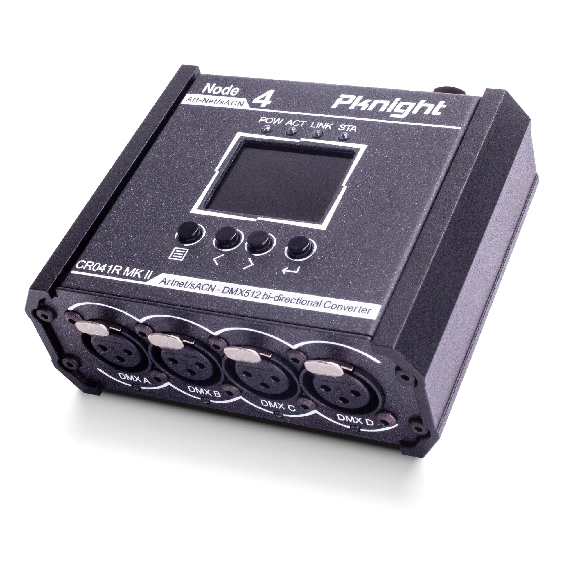 Pknight Convertidor Bidireccional de 4 Puertos Art-Net/sACN a DMX512, un nodo compacto con PowerCON, PoE y USB-C para iluminación escénica – CR041R MK II