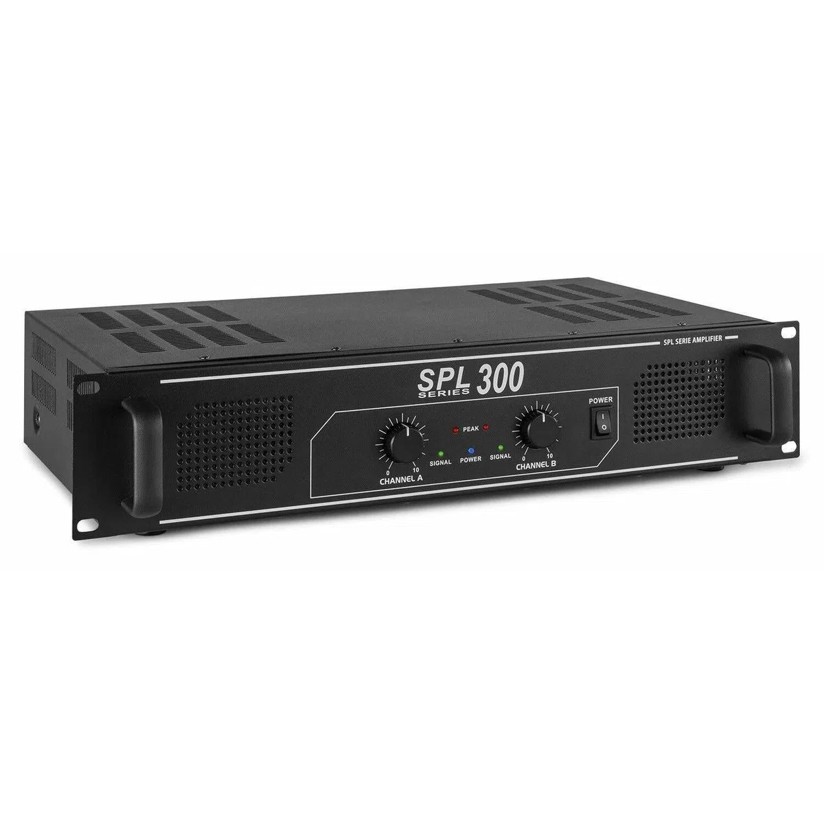 SkyTec SPL300 Amplificador de megafonía, etapa de potencia de 300 vatios, EQ de 3 bandas, entrada de 3 canales, RCA, AUX, ideal para pequeñas cabinas de DJ, discotecas, bares y restaurantes, negro