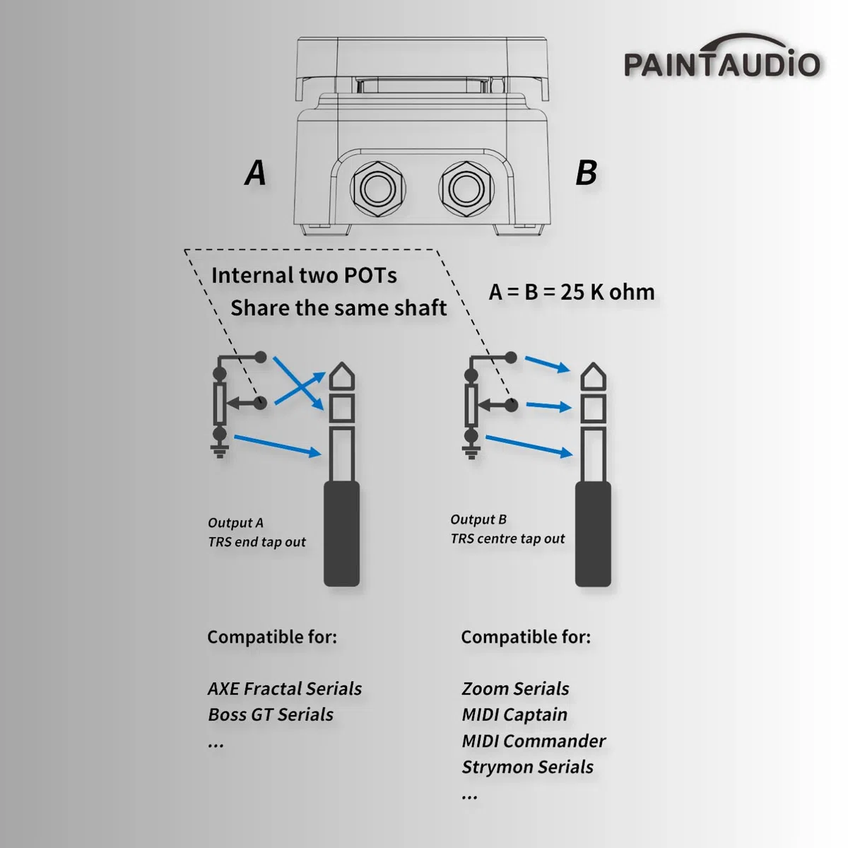 Paint Audio Foot Captain - Pedal de expresión de doble salida multiefectos compatible con conexión de punta/anillo (Foot Captain-SWM)