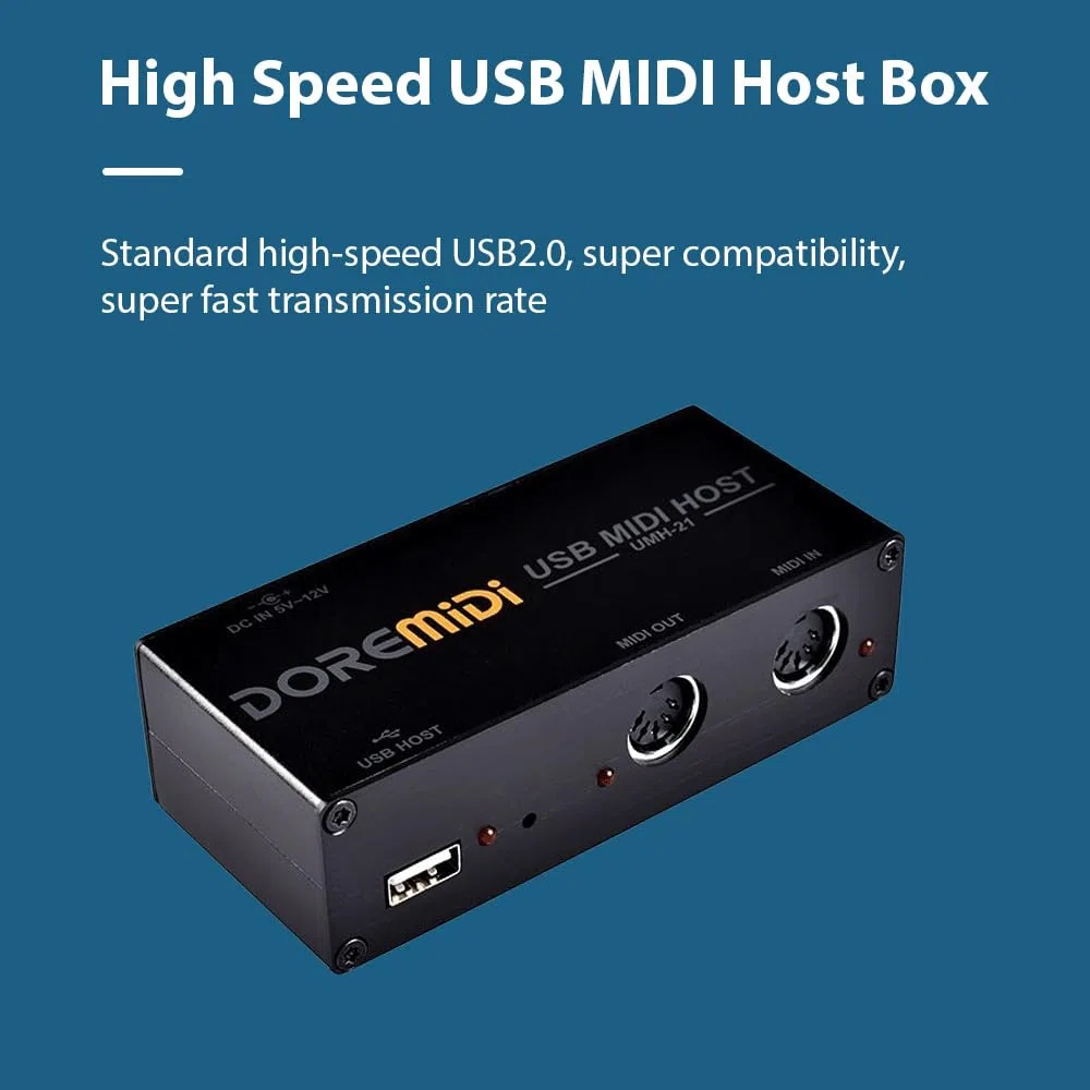HUIOP Caja de Host USB Midi de Alta Velocidad Caja Midi de 16 Canales 1 Entrada 1 Salida Aplicable a Teclado Midi Tubo de soplado eléctrico Tambor eléctrico Convertidor USB a Midi Interfaz Midi