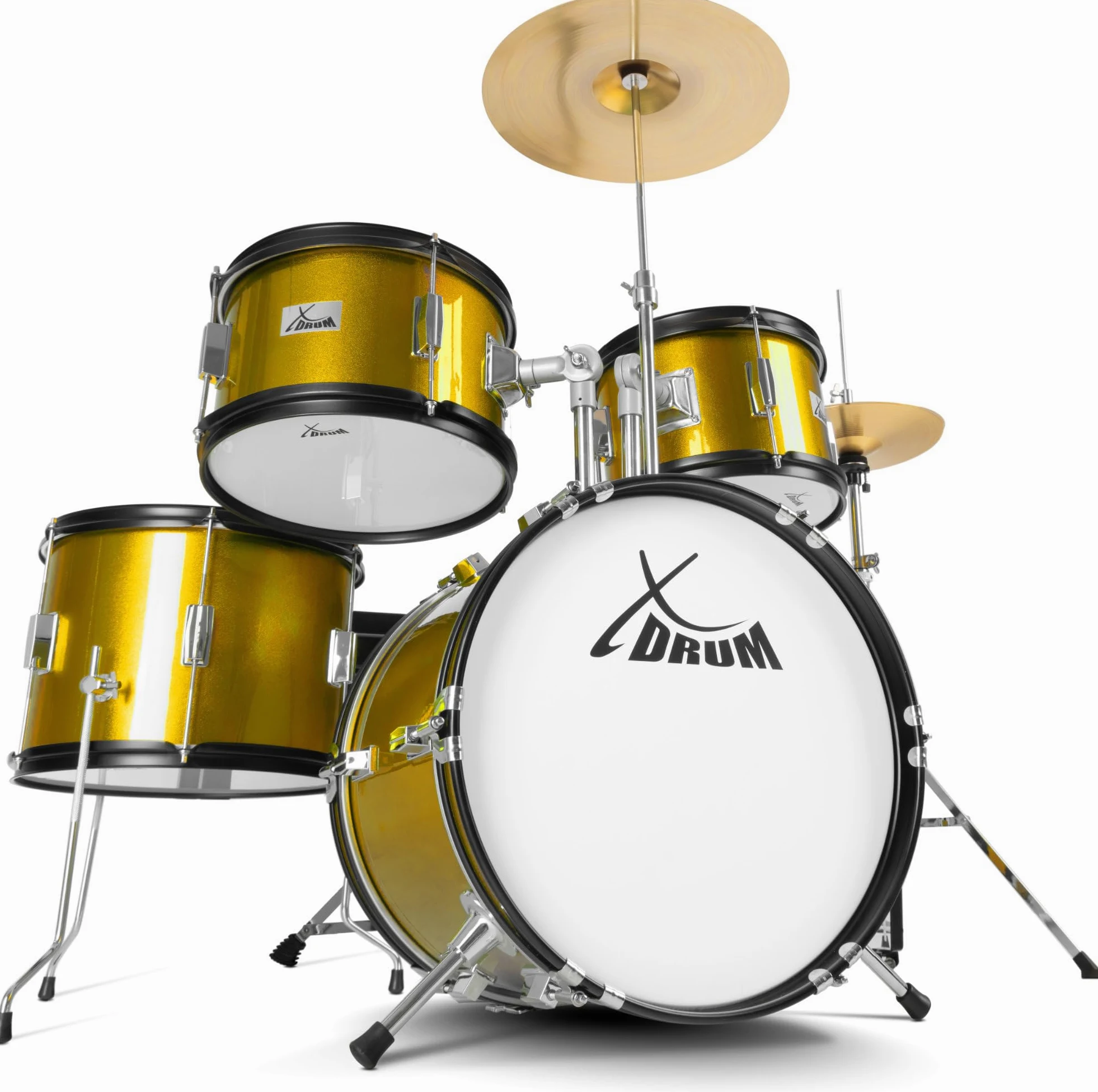 XDrum Junior Pro Batería Infantil Sunset Gold Sparkle - adecuada para 5-9 años - Set de batería con accesorios completos - incl. escuela - Naranja