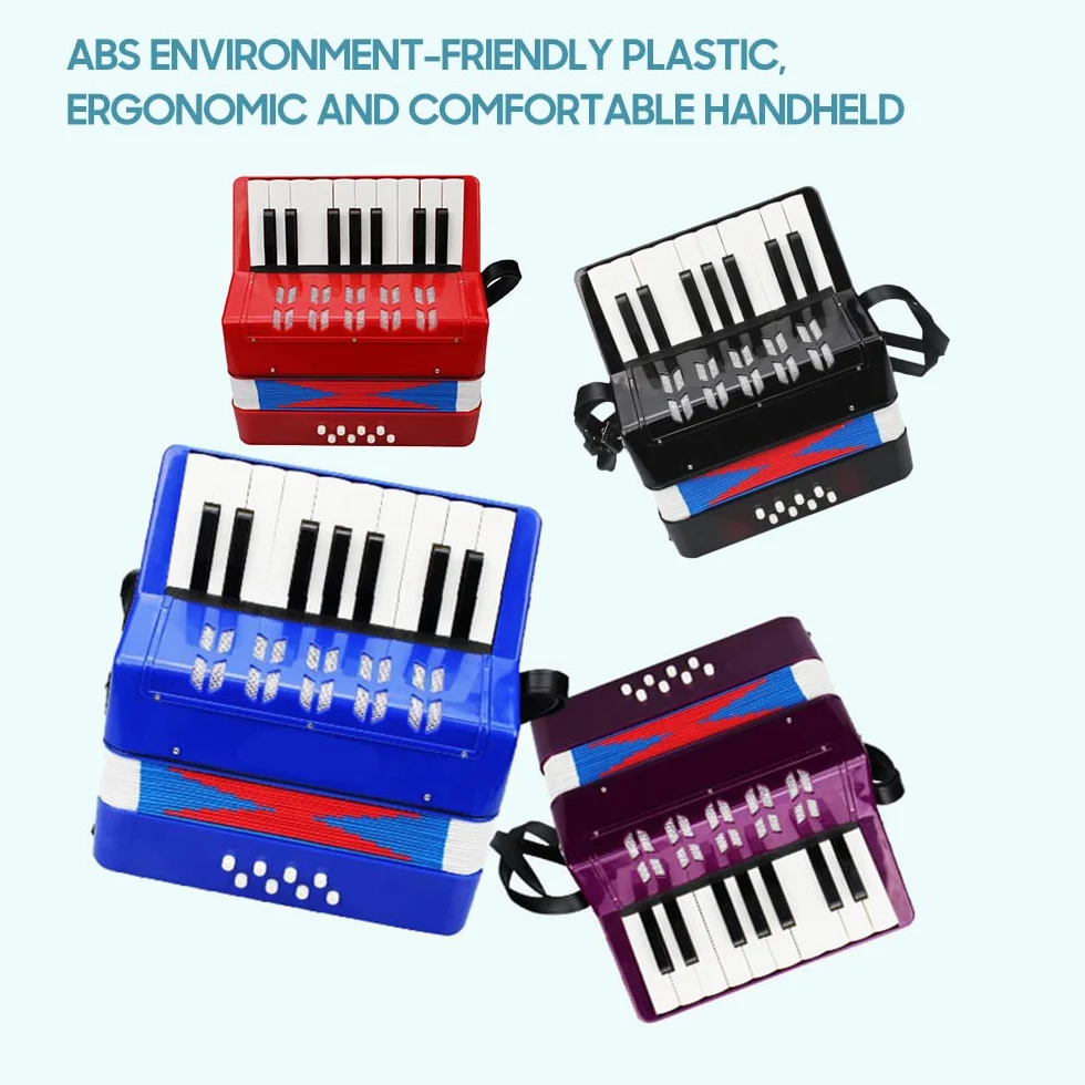 Btuty Acordeón de 17 teclas y 8 bajos Mini acordeón pequeño Instrumento musical educativo Regalo de cumpleaños para principiantes