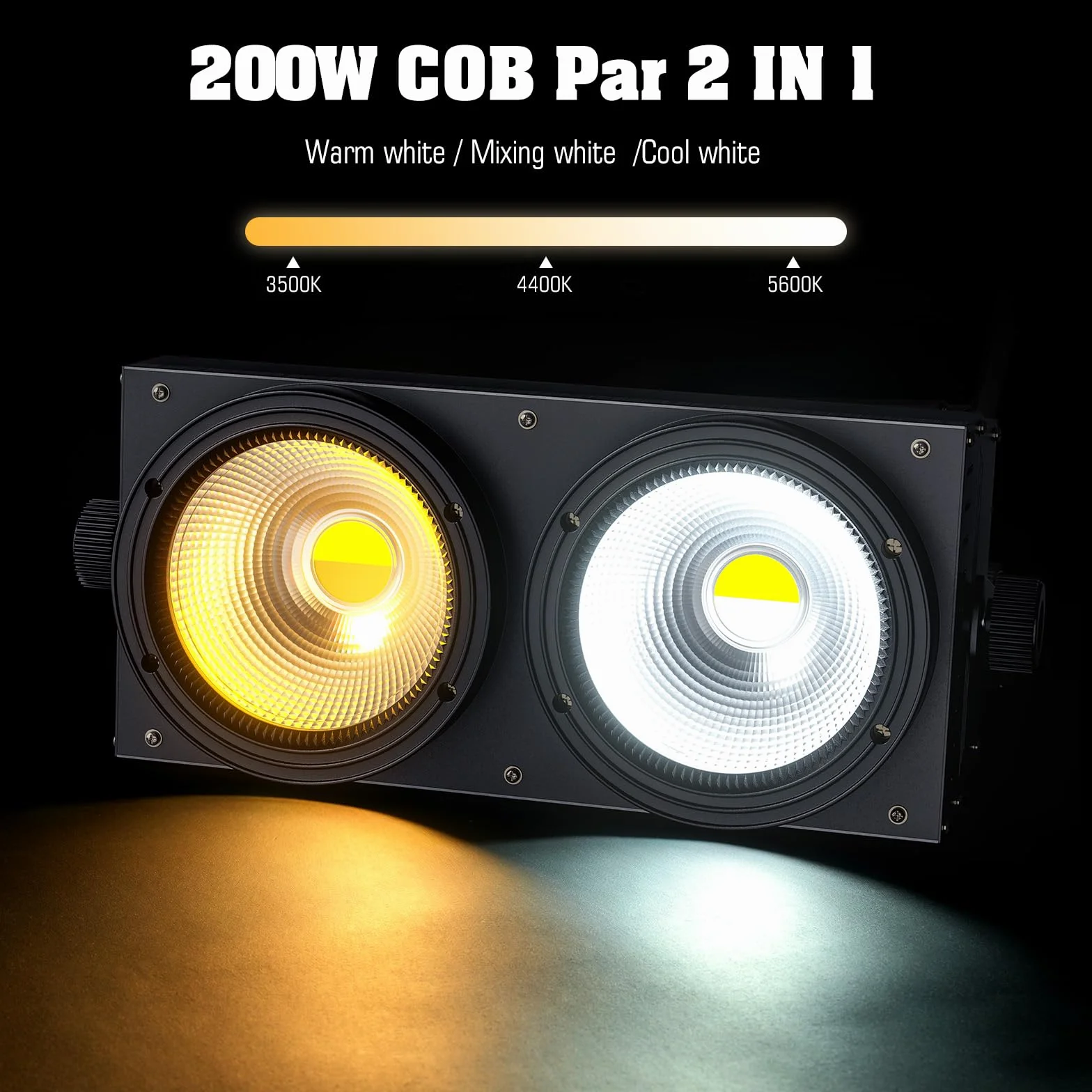 200W COB Par LED, 3200K-8000K Foco Escenario Blanco Frío/Cálido Efecto con Activación por Sonido, Foco Par Teatro para Iglesia Discoteca Boda Iluminación de Audiencia Halloween Navidad