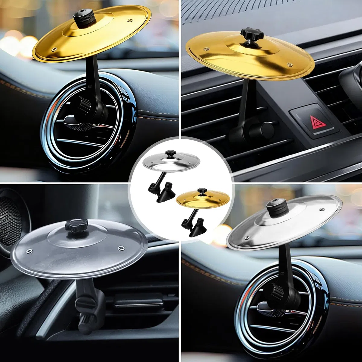 Platillo Bateria para Coche, Tambores de Aire Platillo para Coche, Mini Cymbale de Crash pour Voiture, Aplica a Ritmo Música Cambia Mejorar Ambiente Entretenimiento Automóvil (Plata)
