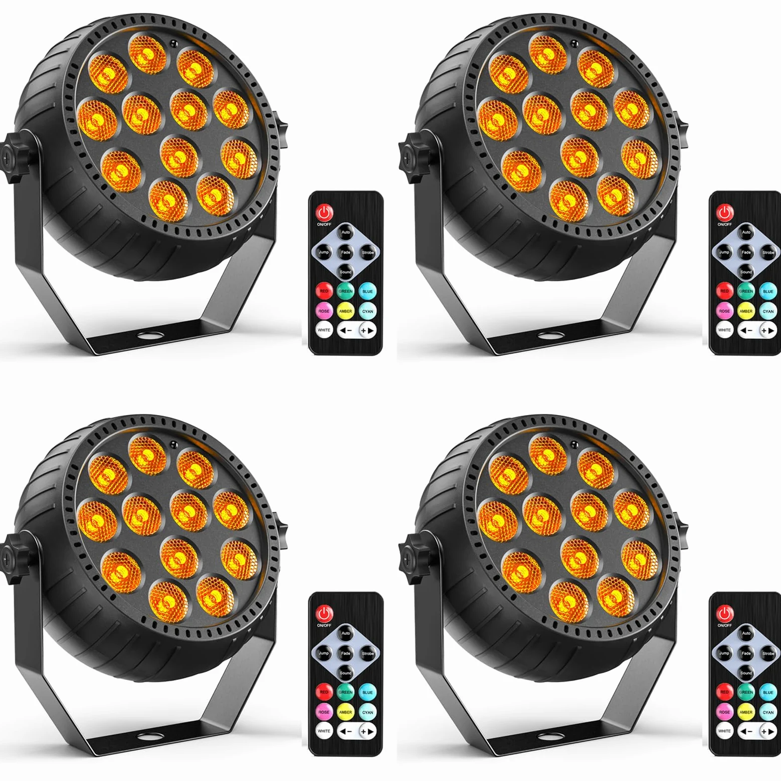 4PCS Mini RGB 12 Focos Par LED Bateria, 2200mAh Luces Escenario Recargable con Control Remoto, 4-6h Autonomía Exterior Luz Fiesta Discoteca para Bares DJ Bodas Halloween Navidad