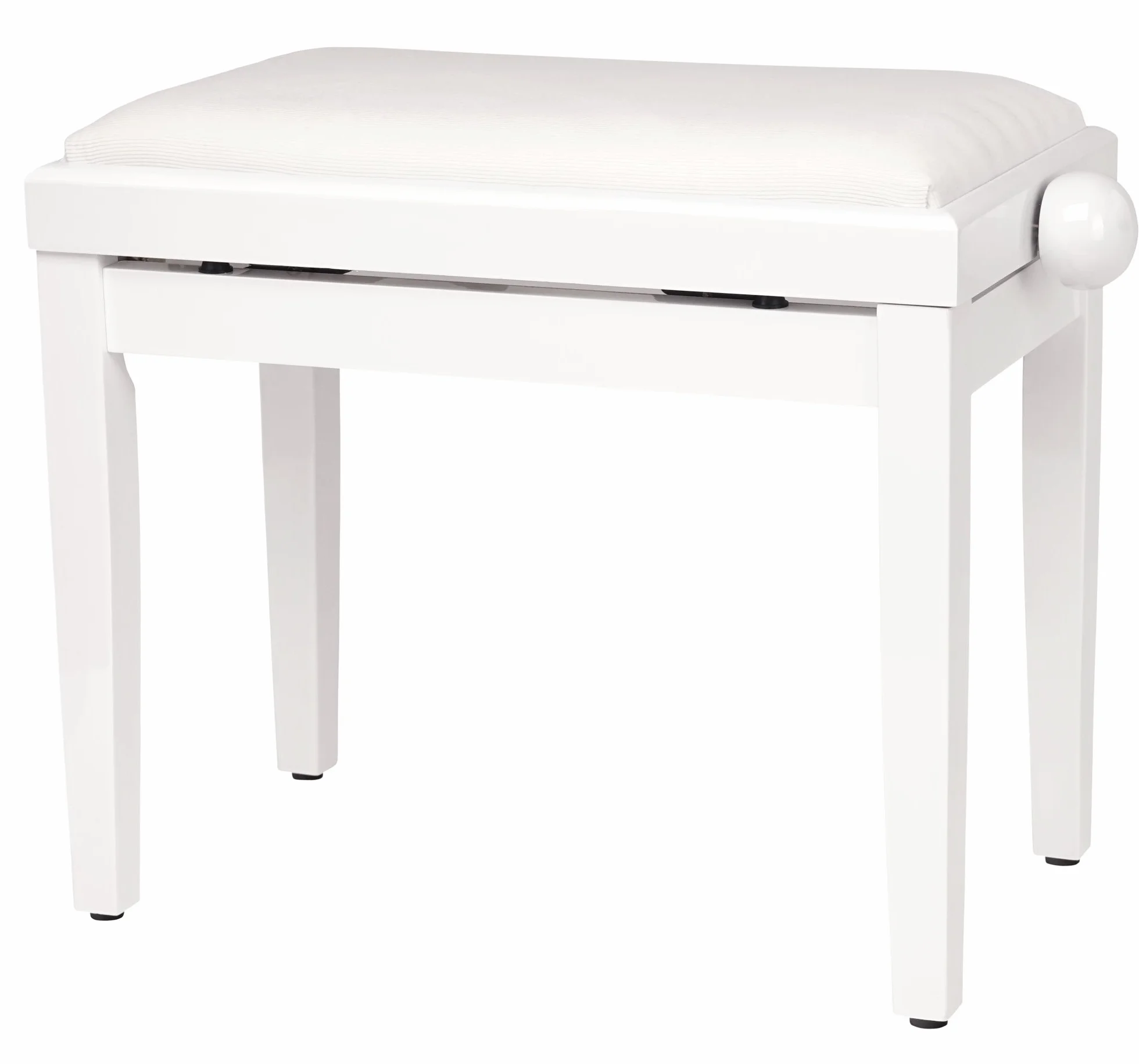 Classic Cantabile Banqueta para Piano Blanco Brillante - Altura Regulable de 47-56cm - Banco con Mecanismo de husillo - Asiento de Taburete 55 x 32cm - Silla con Funda de Terciopelo, Estable
