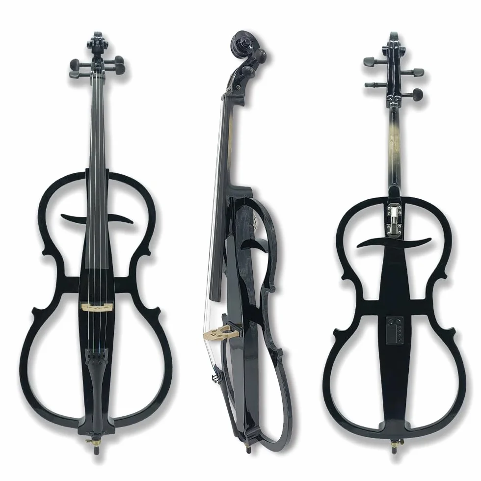 Juego de violonchelo eléctrico completo 4/4 para principiantes (incluye bolsa ligera, auriculares estéreo, lazo premium, puente, colofonia)