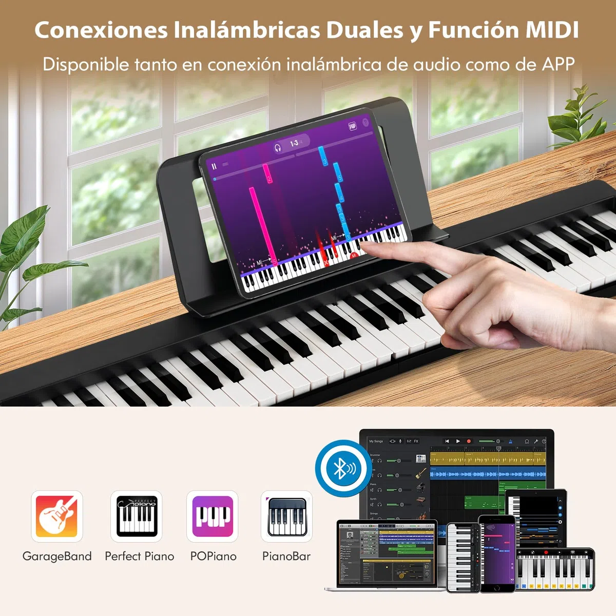 COSTWAY Teclado de Piano Plegable de 61 Teclas, Piano Eléctrico Portátil con Teclas de Tamaño Completo, Atril, Pedal de Sustain, MIDI, Bolsa para Piano, para Adolescentes y Adultos