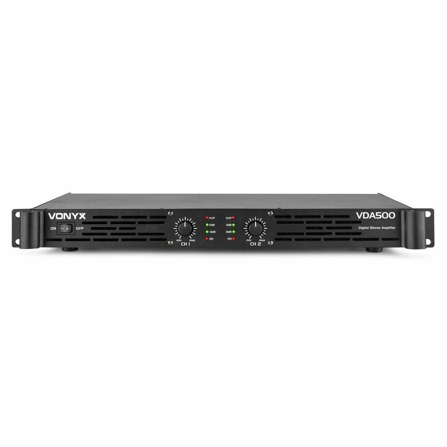 Vonyx VDA500 Etapa de Potencia 2 x 250w, Amplificadores Compactos Estéreo en 1 Unidad de Rack, Instalación Fija o Aplicaciones Móviles, Entradas XLR y Jack 6.3mm, Salida NL-4 de Altavoz, 500W Clase D