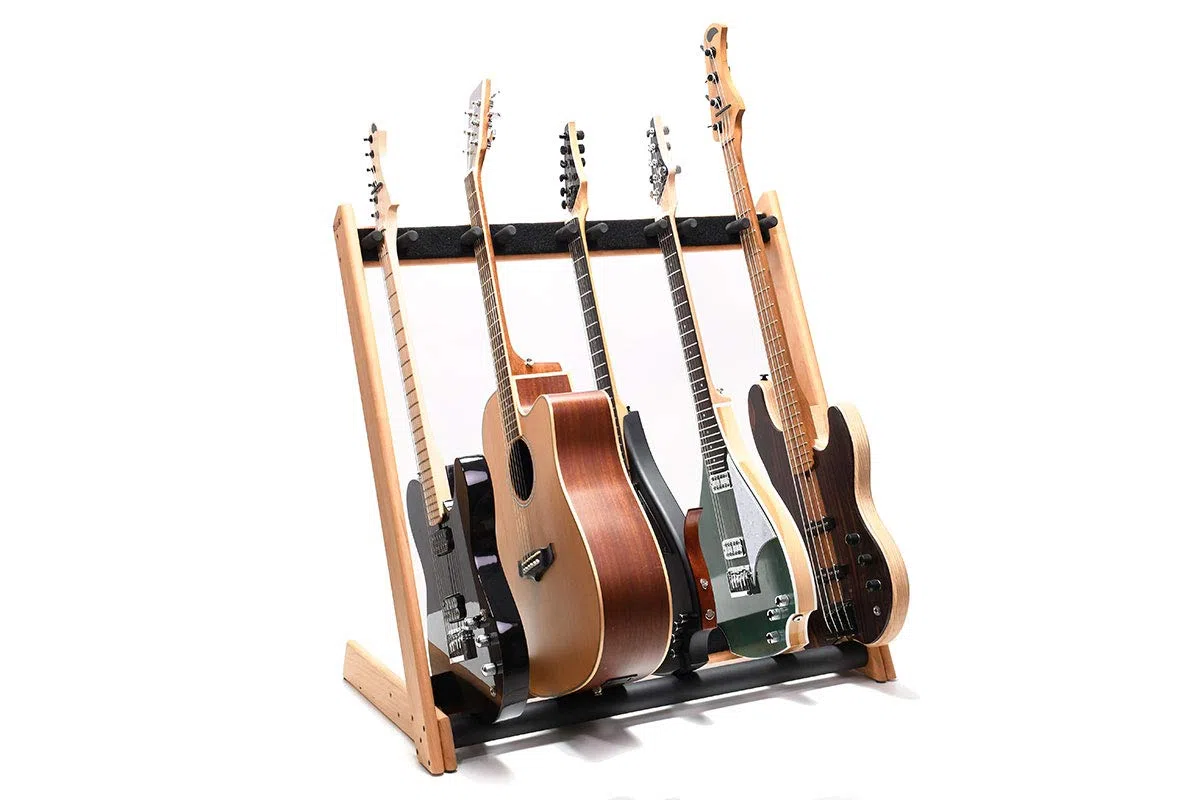 Ruach GR-2 - Soporte para guitarras y estuches (5 vías), color cereza