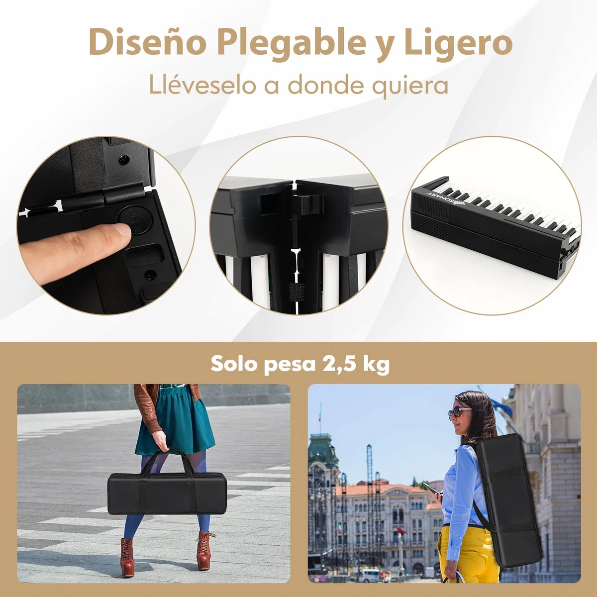 COSTWAY Teclado de Piano Plegable de 61 Teclas, Piano Eléctrico Portátil con Teclas de Tamaño Completo, Atril, Pedal de Sustain, MIDI, Bolsa para Piano, para Adolescentes y Adultos