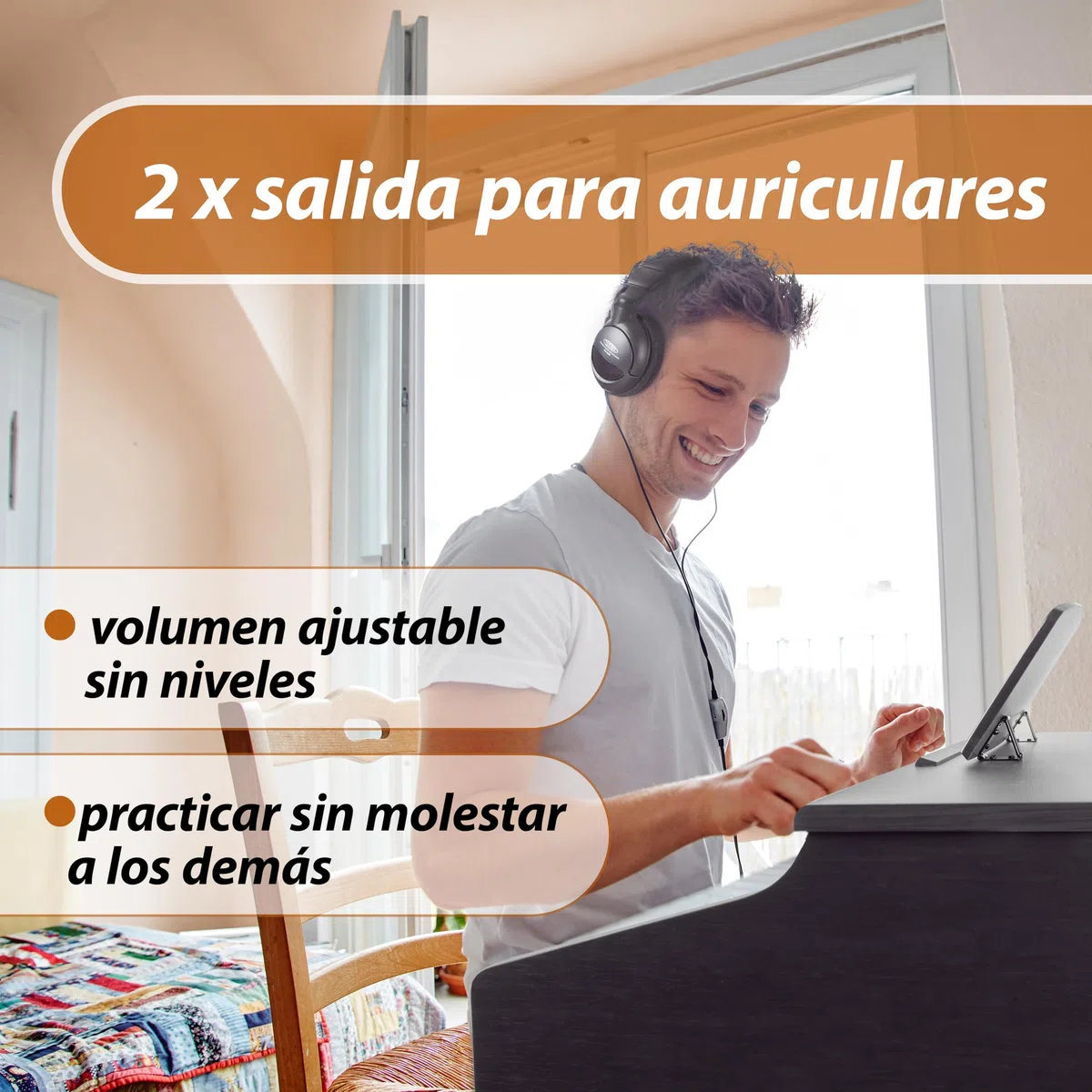 Classic Cantabile DP-50 Piano digital 88 teclas con mecanica martillo - Teclado electronico USB, 32 polifonía y funcion Twin-Piano - Organo musical para ninos - Set con banqueta y auriculares - Negro