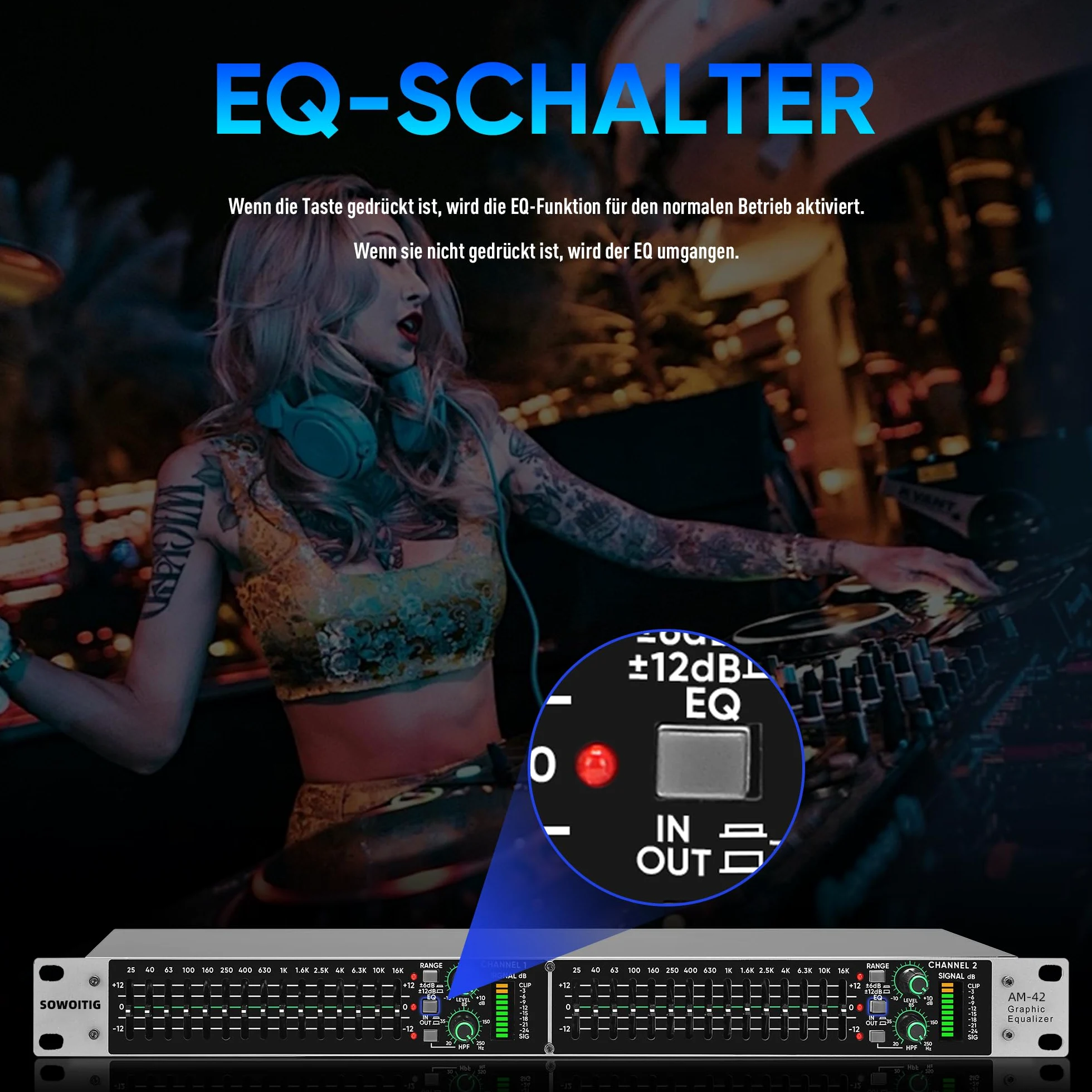 Ecualizador gráfico estéreo con ecualizador de 15 bandas para sistema de audio doméstico, ecualizador de DJ de doble canal con salida de subwoofer y reducción de ruido