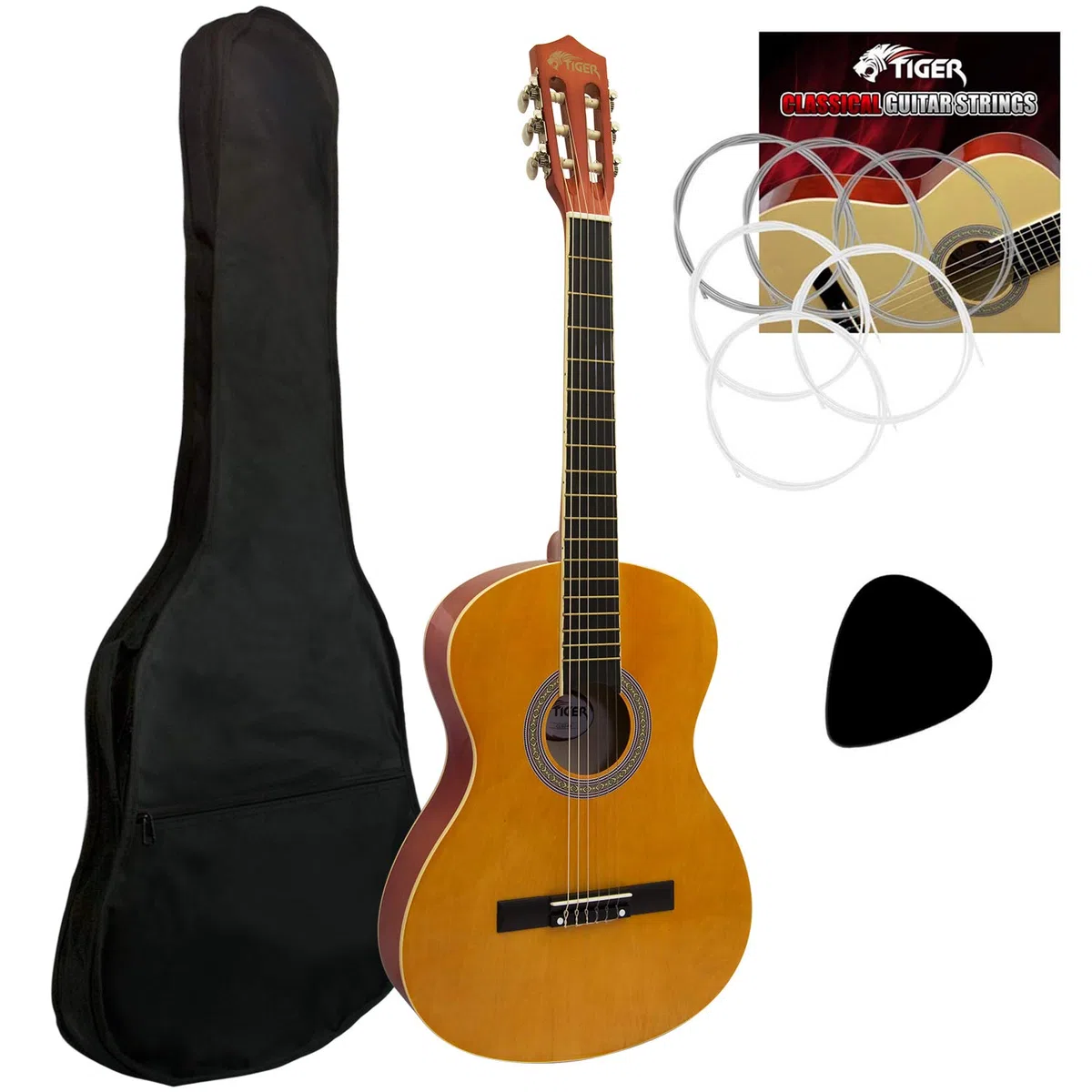 Tiger - Guitarra de concierto (tamaño 4/4, incluye accesorios), color natural