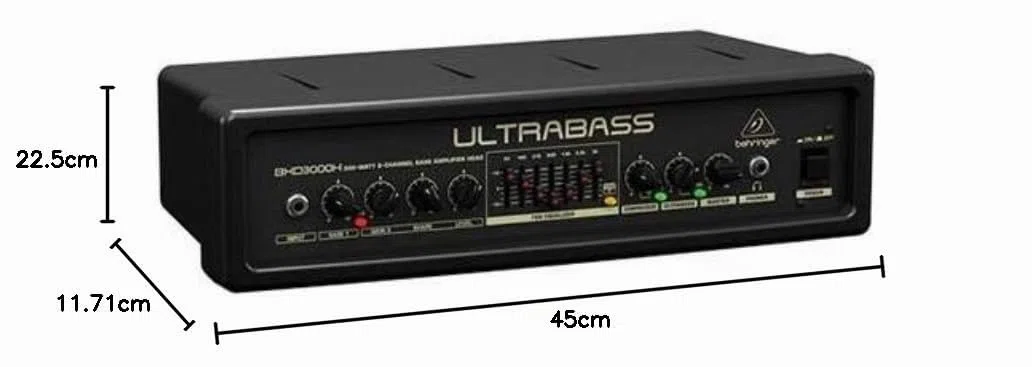 Behringer BXD3000H Cabezal Amplificador De Bajos De 2 Canales Y 300 Vatios, ligero, Con Analizador De Espectro FBQ, Procesador bass Y Compresor
