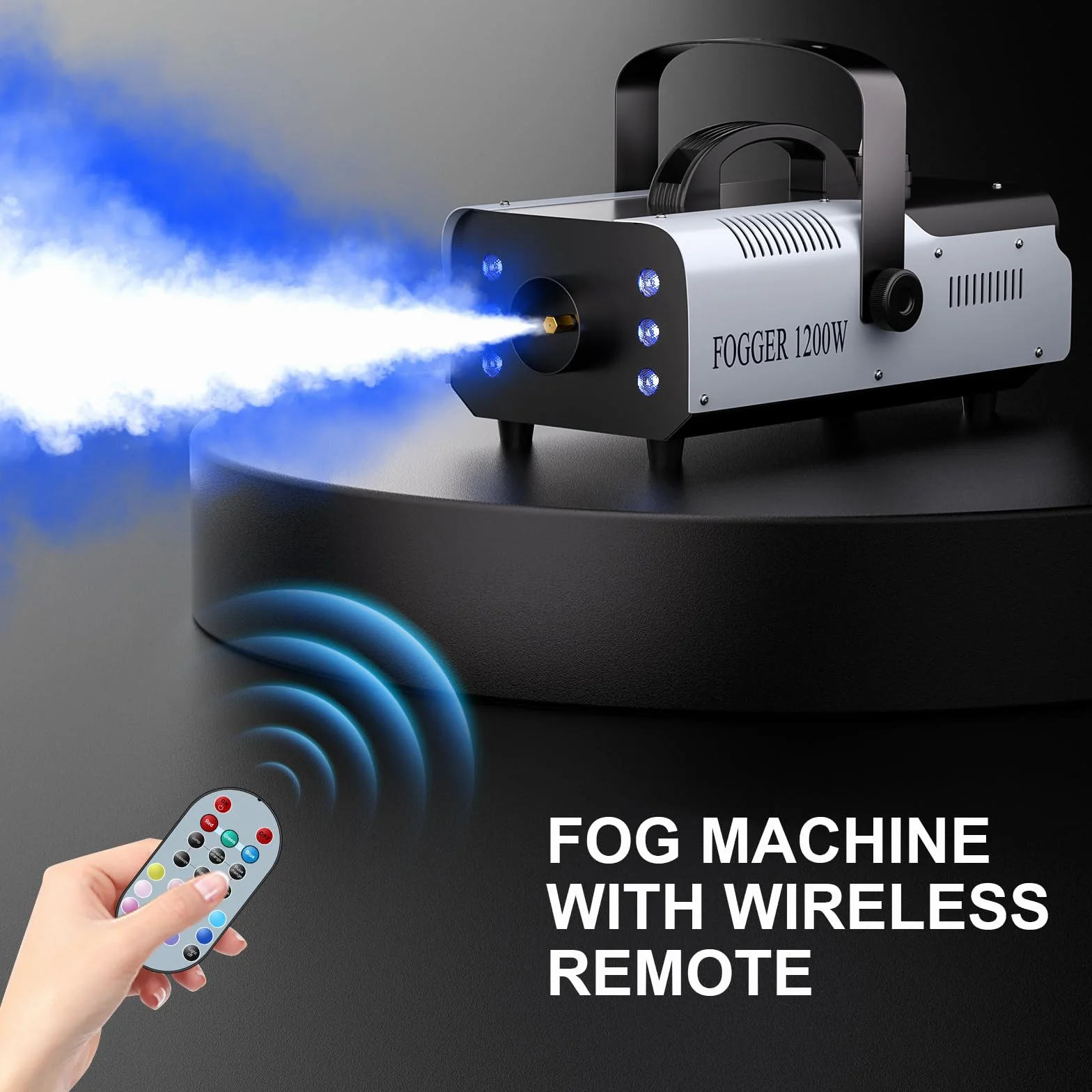 1200W Máquina de Humo con Luces Controlables, UKing RGB Maquina Niebla con Control Remoto y Tanque de 1L para Halloween, Bodas, Fiestas, Teatro, Discoteca