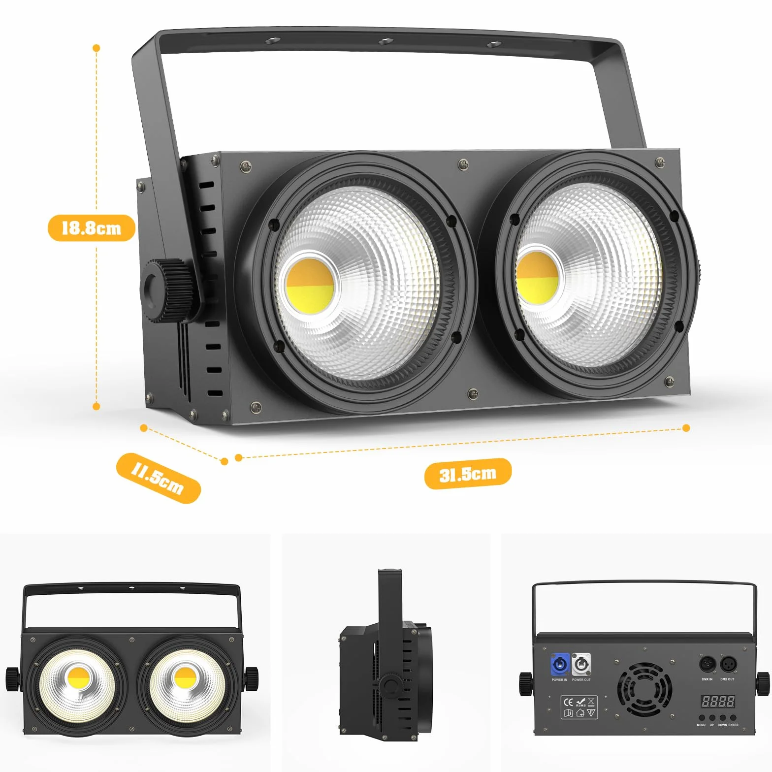 200W COB Par LED, 3200K-8000K Foco Escenario Blanco Frío/Cálido Efecto con Activación por Sonido, Foco Par Teatro para Iglesia Discoteca Boda Iluminación de Audiencia Halloween Navidad