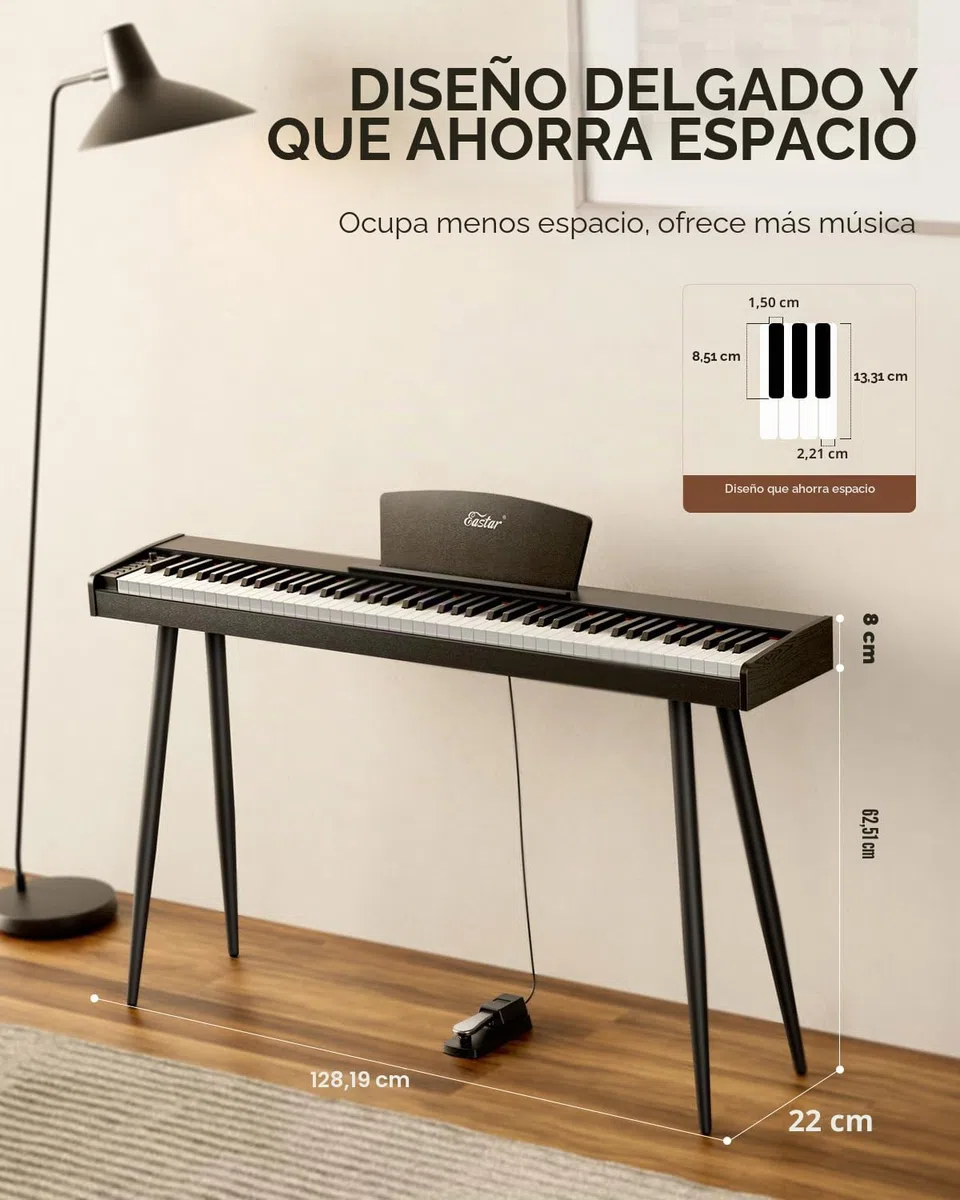 Eastar EUP-80 Piano Digital 88 Teclado Sensible a la Velocidad, Teclado de Piano Eléctrico de Tamaño Completo para Principiantes, Teclado Vertical Piano Paquete Soporte de Música, Pedal y Auriculares