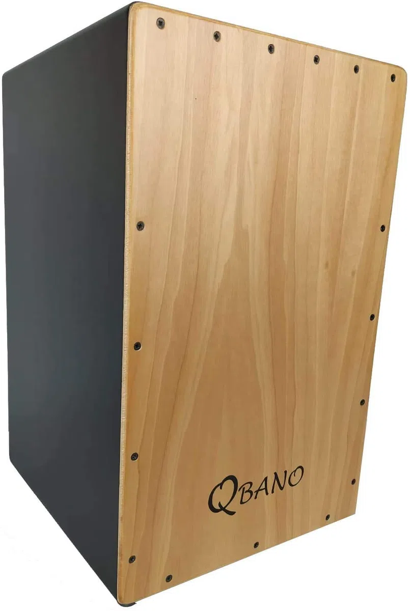 Cajón Flamenco Qbano, color Negro, tapa madera natural. Fabricado en Sevilla (España)