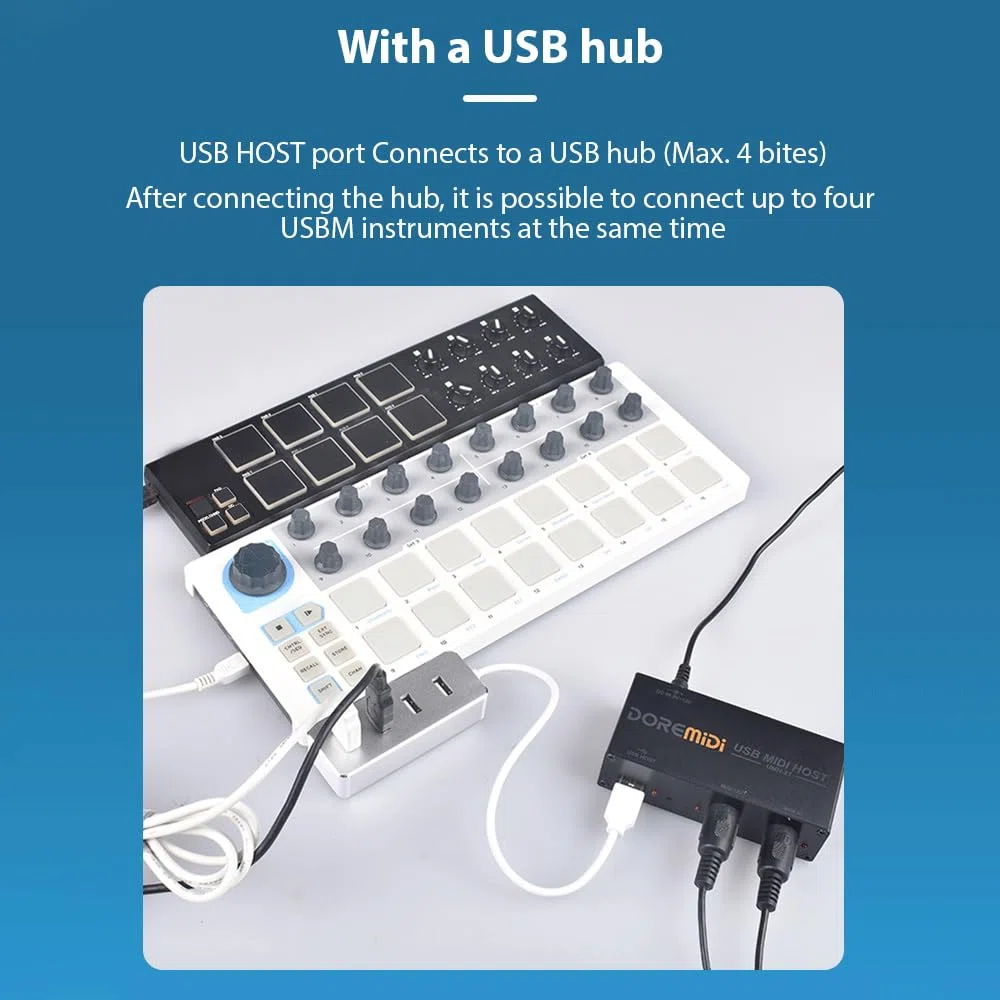 HUIOP Caja de Host USB Midi de Alta Velocidad Caja Midi de 16 Canales 1 Entrada 1 Salida Aplicable a Teclado Midi Tubo de soplado eléctrico Tambor eléctrico Convertidor USB a Midi Interfaz Midi