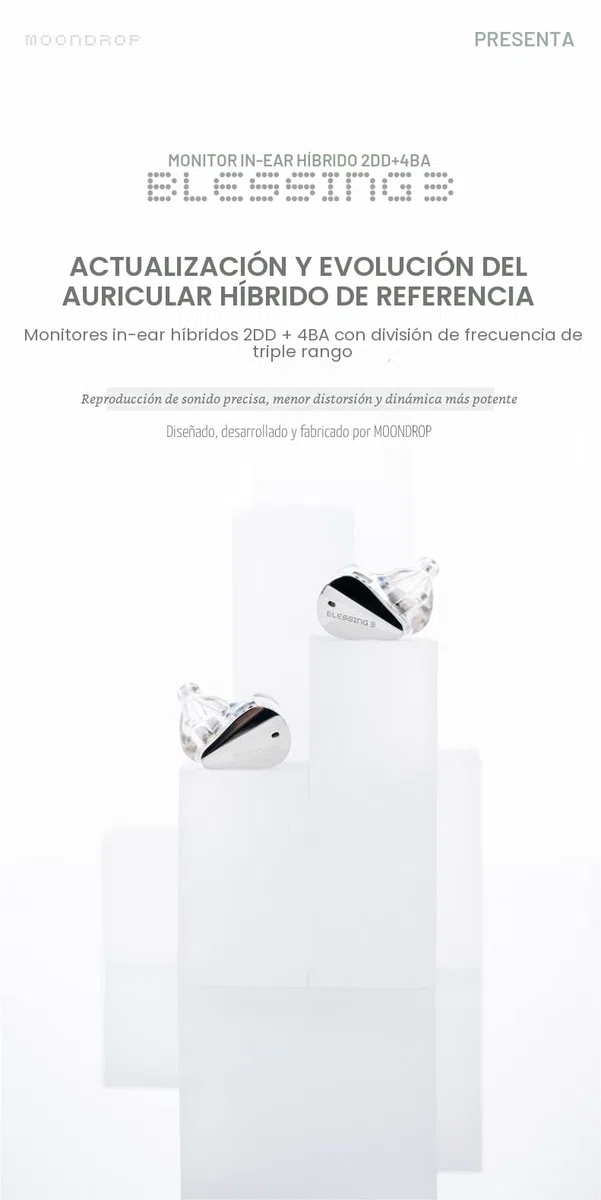 Moondrop Blessing 3 - Auriculares in-ear híbridos 2DD+4BA (rango de frecuencia triple, 0,78 mm - 2 pines IEM)