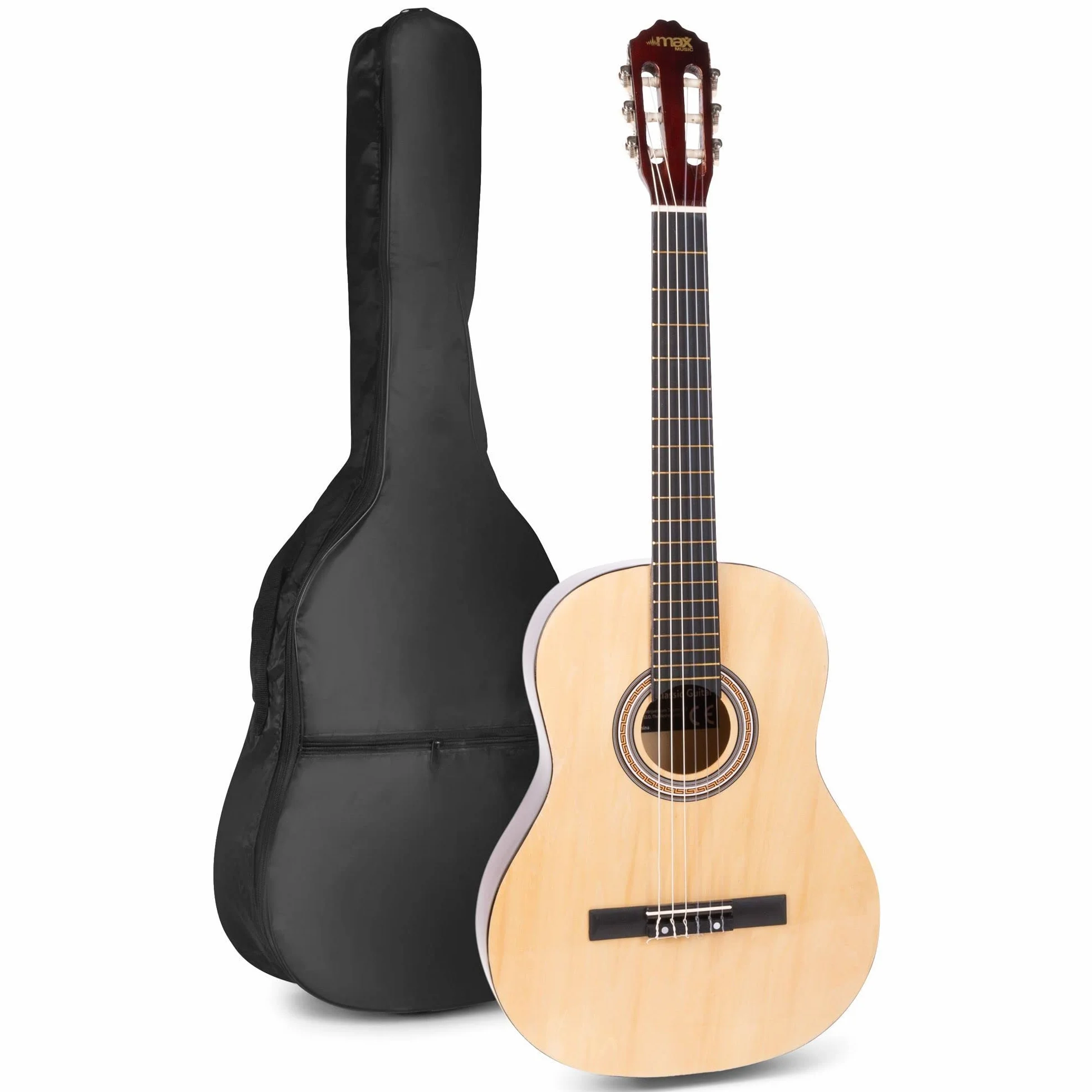 MAX SoloArt Guitarra Clásica Madera para Principiantes y Adultos - Set Completo con Reposapiés, Funda, Afinador Digital, Púas, Correa y Cuerdas - Ideal para Aprender con Comodidad y Estilo