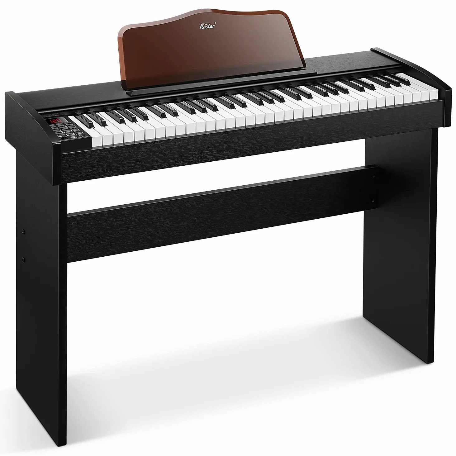Eastar EK-10S Piano Digital 61 Teclas para Principiantes, Piano Electrónico de Madera con Pedal, Adaptador y Soporte, Compatible con MP3/MIDI/Auriculares