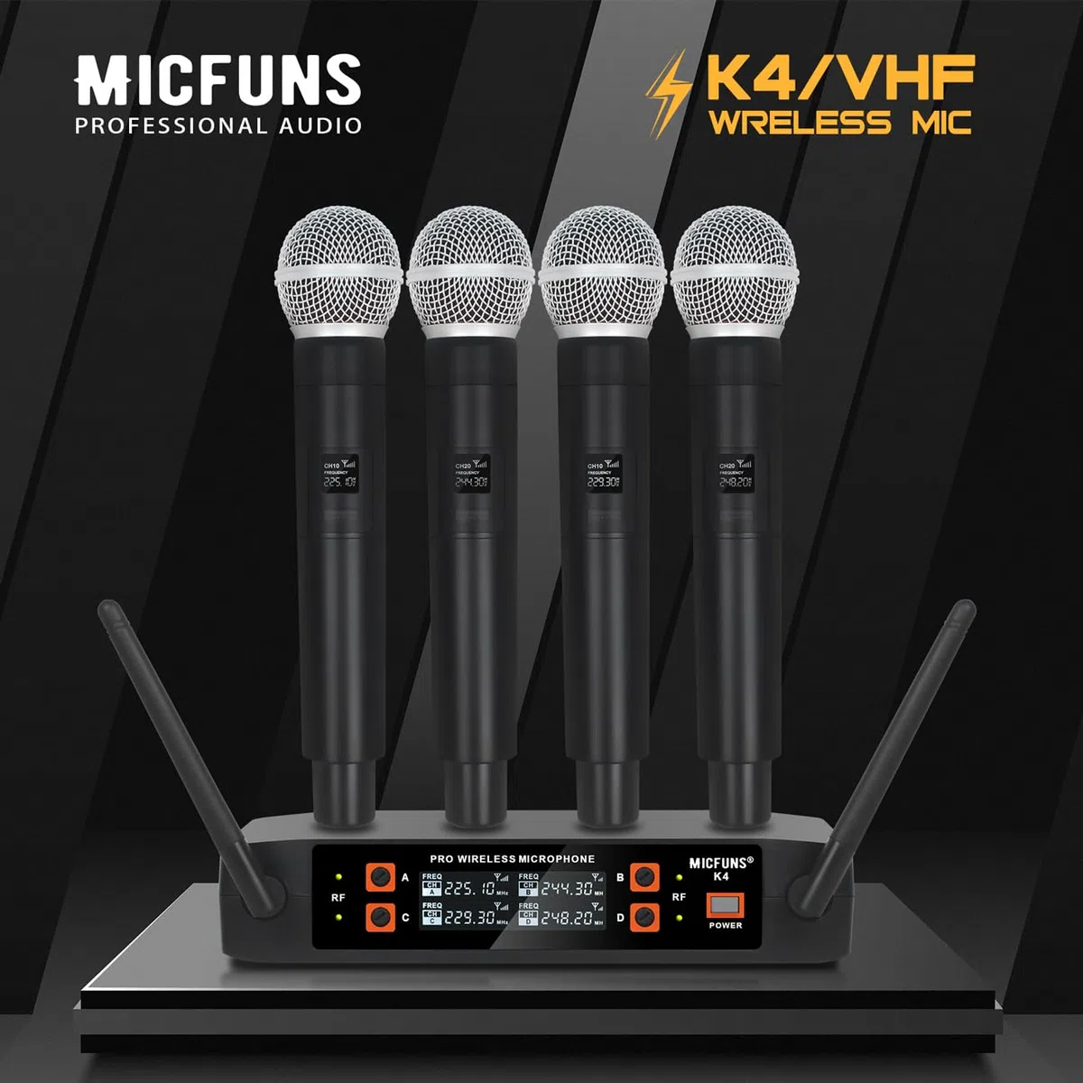 K4 4 - Micrófono inalámbrico portátil para KTV y canto en escenario (negro)