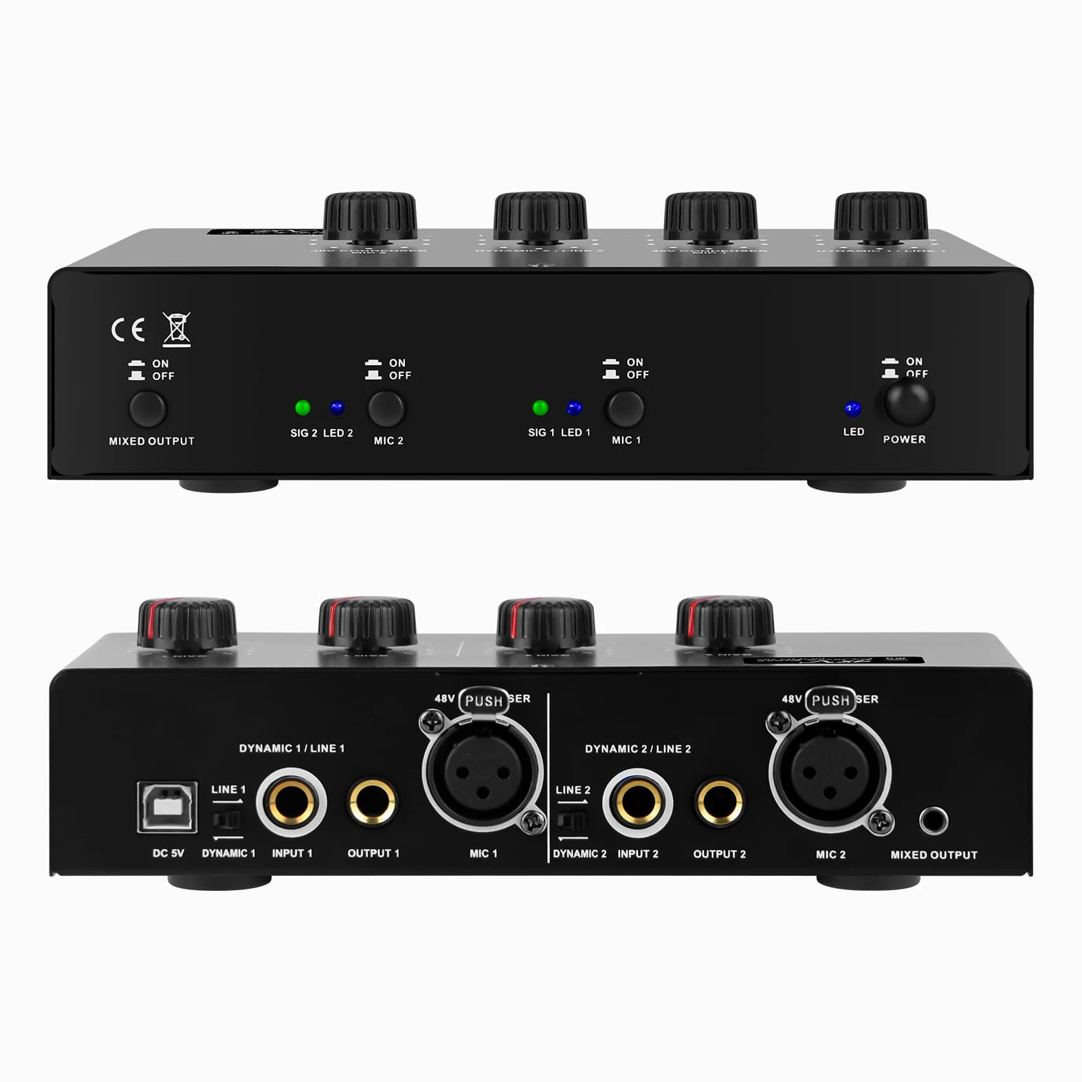 Amplificador de micrófono preamplificador de micrófono 4 entradas Max 25db DI Box con alimentación fantasma de 48 V para micrófono dinámico y condensador (MC02)