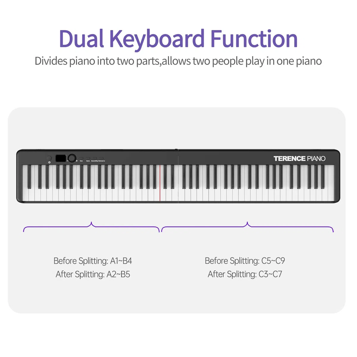 TERENCE Plegable Pianos digitales portátil con 88 teclas semi-ponderadas y batería de 1800mAh interfaz MIDI USB soporte para partituras bolsa adhesiva cable de audio auriculares pedal de sostenido