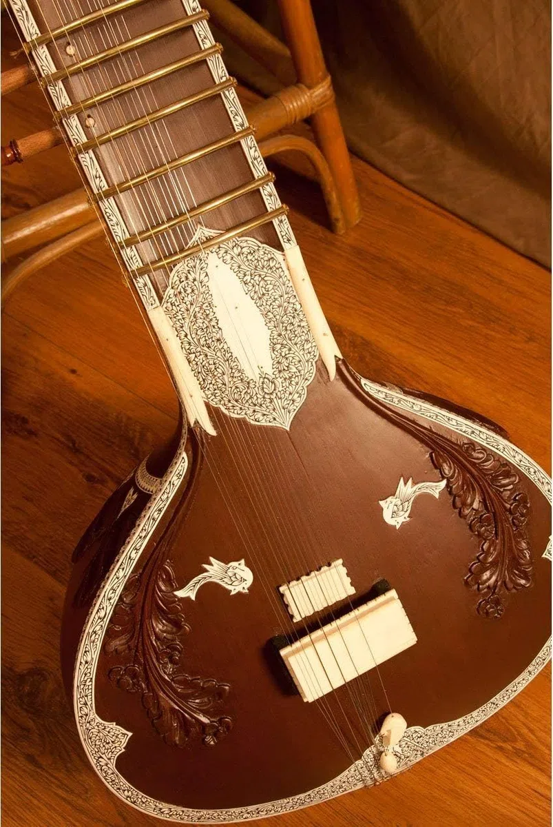 Profesional Pt. Ravi Shankar Style Double Tumba Sitar, instrumento de cuerda tradicional indio, marrón con caja de fibra Torlley