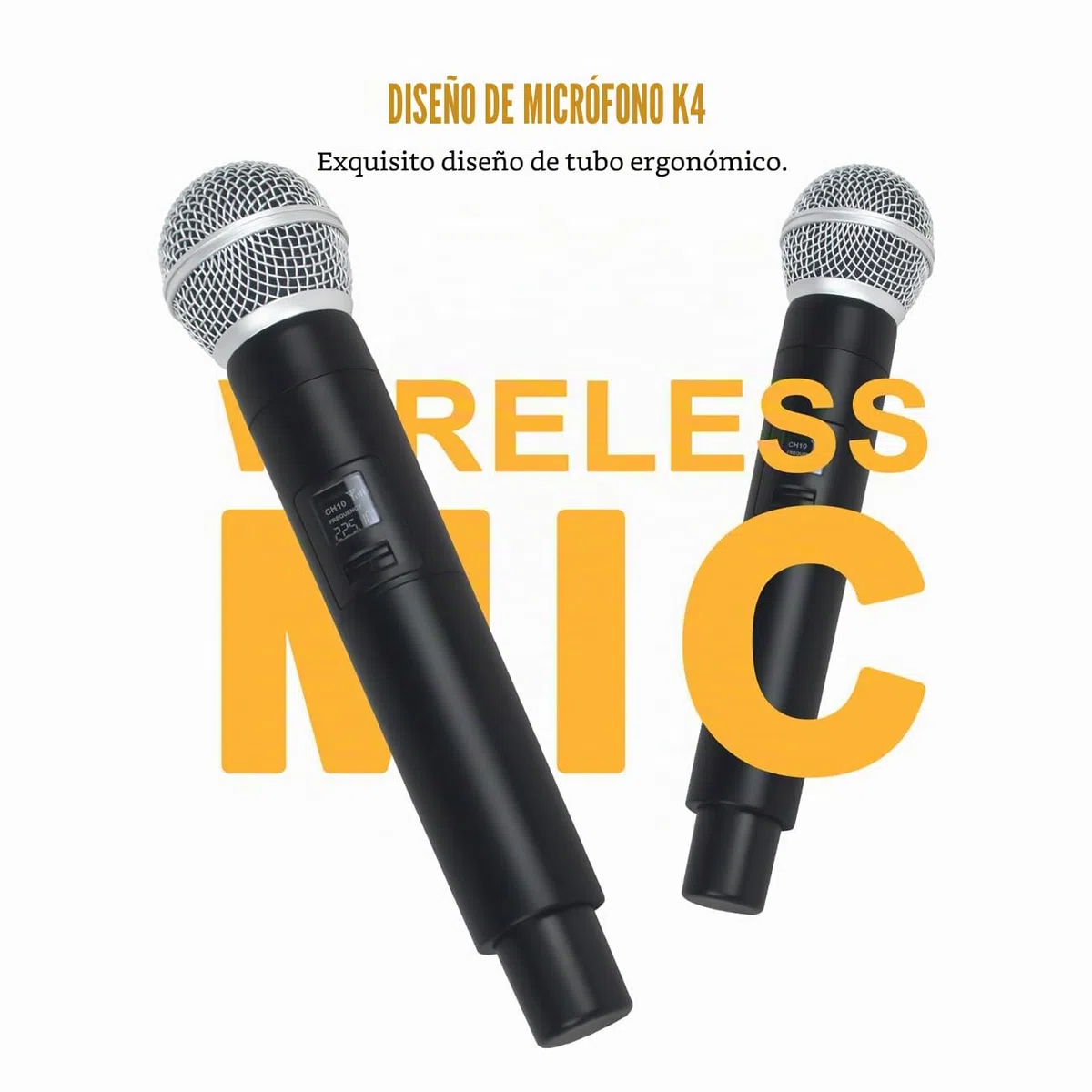 K4 4 - Micrófono inalámbrico portátil para KTV y canto en escenario (negro)
