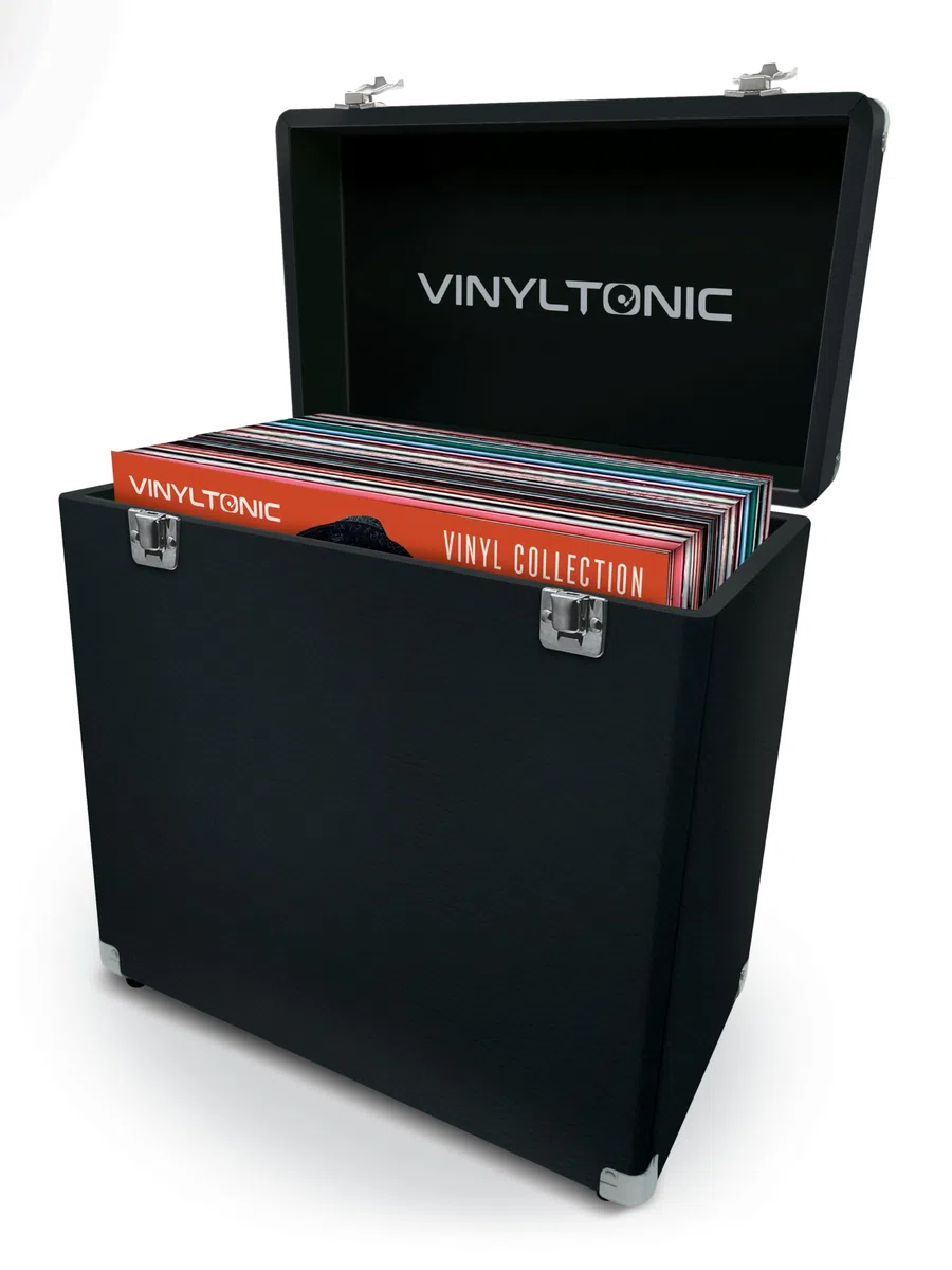 Estuche de almacenamiento LP de vinilo de 12 pulgadas, piel sintética, interior totalmente forrado, esquinas de acero reforzado