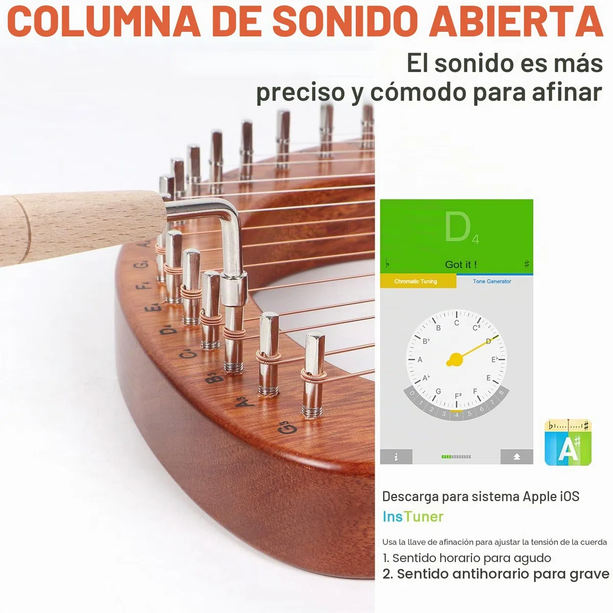 AKLOT 16 cuerdas de metal Arpa de lira Arpa de lejía de caoba con llave de afinación Recoger cuerdas adicionales Bolsa de transporte negra