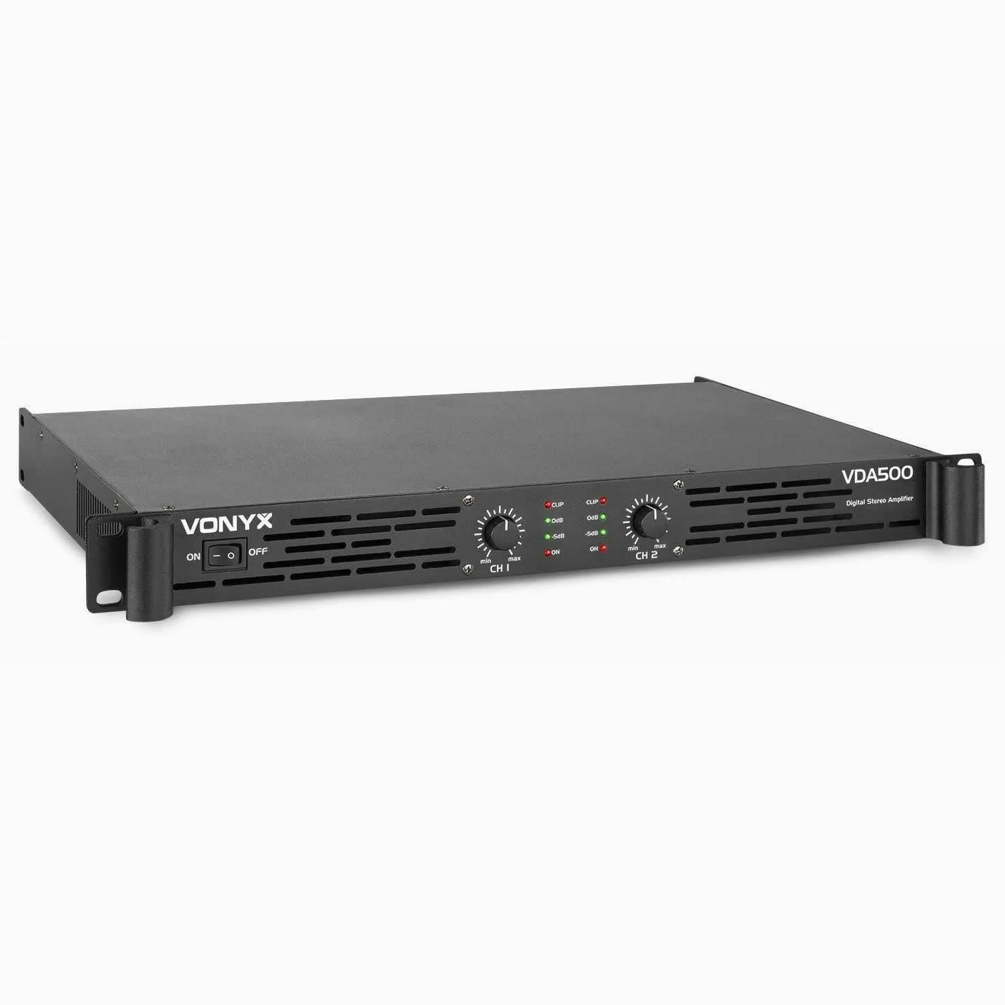 Vonyx VDA500 Etapa de Potencia 2 x 250w, Amplificadores Compactos Estéreo en 1 Unidad de Rack, Instalación Fija o Aplicaciones Móviles, Entradas XLR y Jack 6.3mm, Salida NL-4 de Altavoz, 500W Clase D