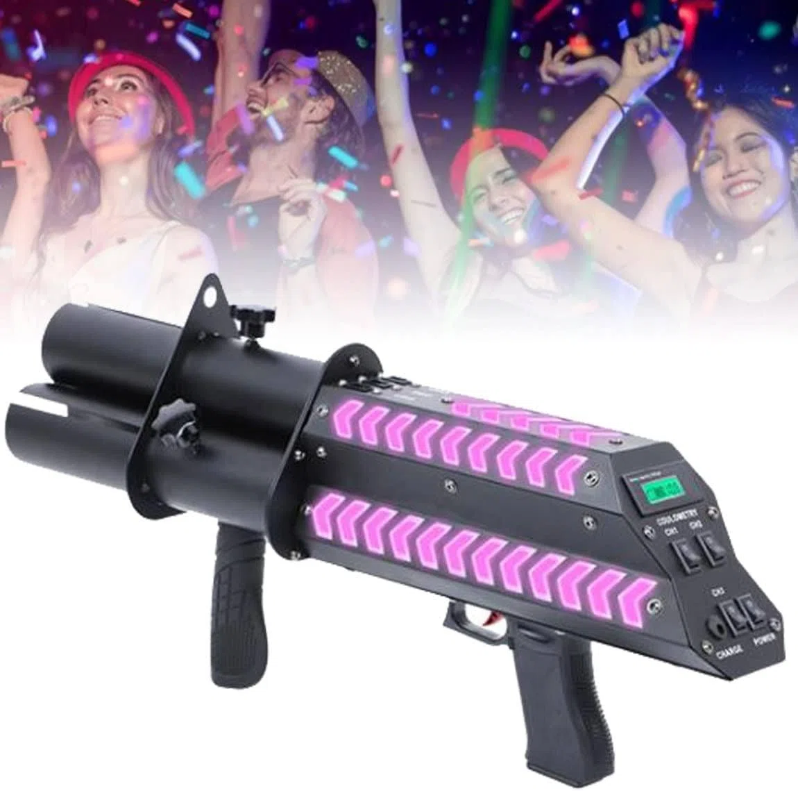 RayGenius Lanzador De Confeti, CañóN PirotéCnico ElectróNico con Luces Led, CañóN PirotéCnico Ambiente Atrezzo, Distancia del Chorro 8-10 Cm, Bares, Conciertos, Bodas, Fiestas