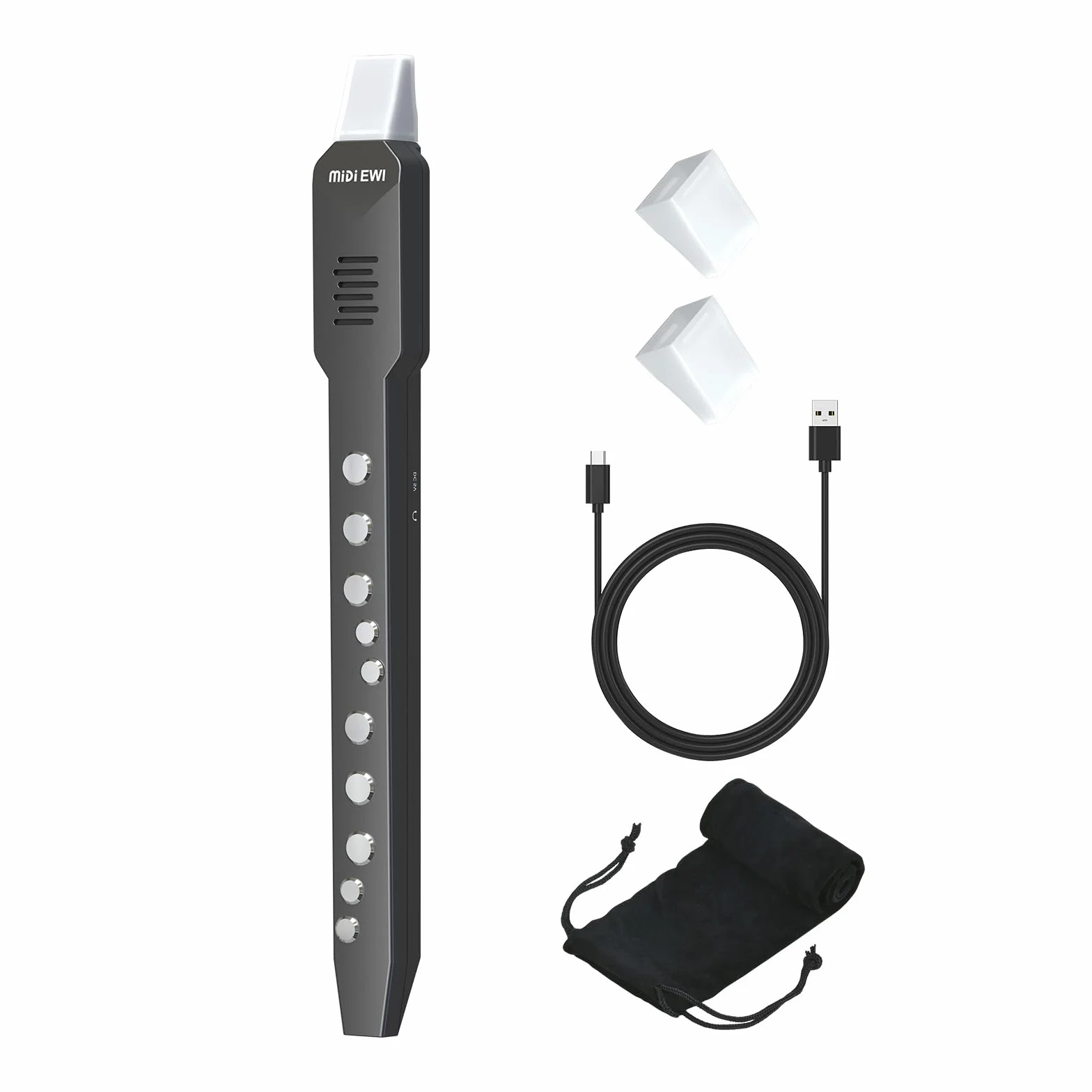 Instrumento de viento digital, instrumento de viento eléctrico blanco compatible con MIDI Bluetooth boquilla extraíble y cable de alimentación, 10 tonos de instrumentos musicales incorporados