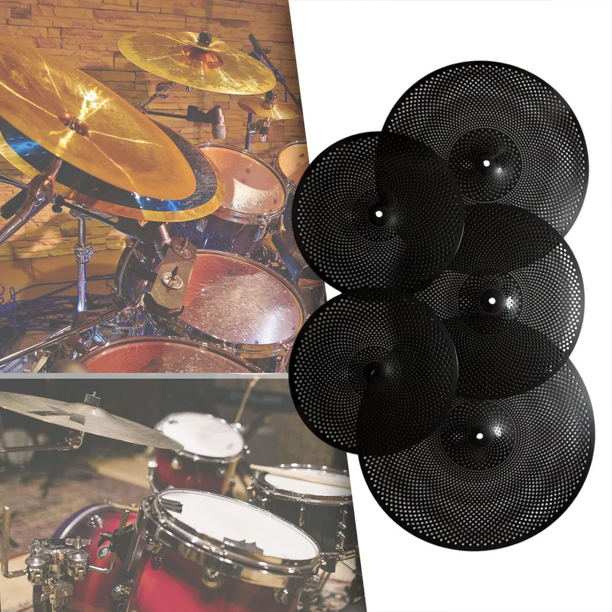 Generic Juego de 5 platillos de bajo volumen diseñados para una práctica silenciosa con tamaños esenciales para bateristas, color negro