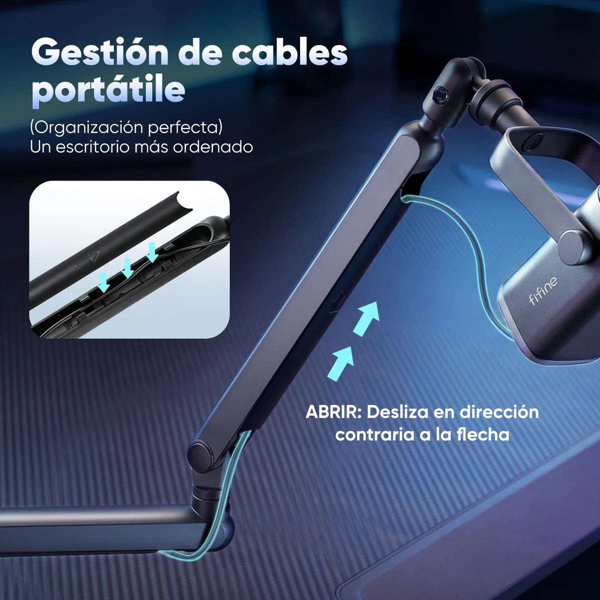 FIFINE Soporte de Micrófono, Brazo de Micrófono para Micrófono K658 K688 AM8 A8, con Pinza para Micrófono, Adaptador deTornillo, Gestión de Cables