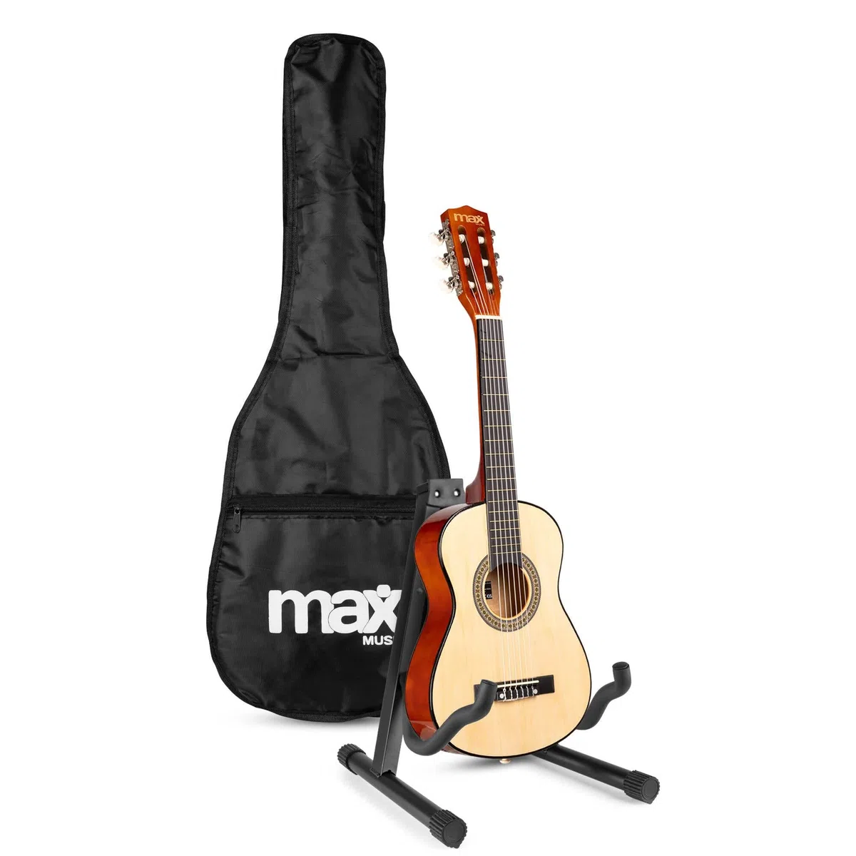 MAX SoloArt Junior 1/4 Guitarra Clásica para Niños de 3 a 6 Años - Set Completo con Funda Mochila, Soporte MAX GP20, Afinador Clip, Púas y Cuerdas Nailon - Ideal para Principiantes Infantiles