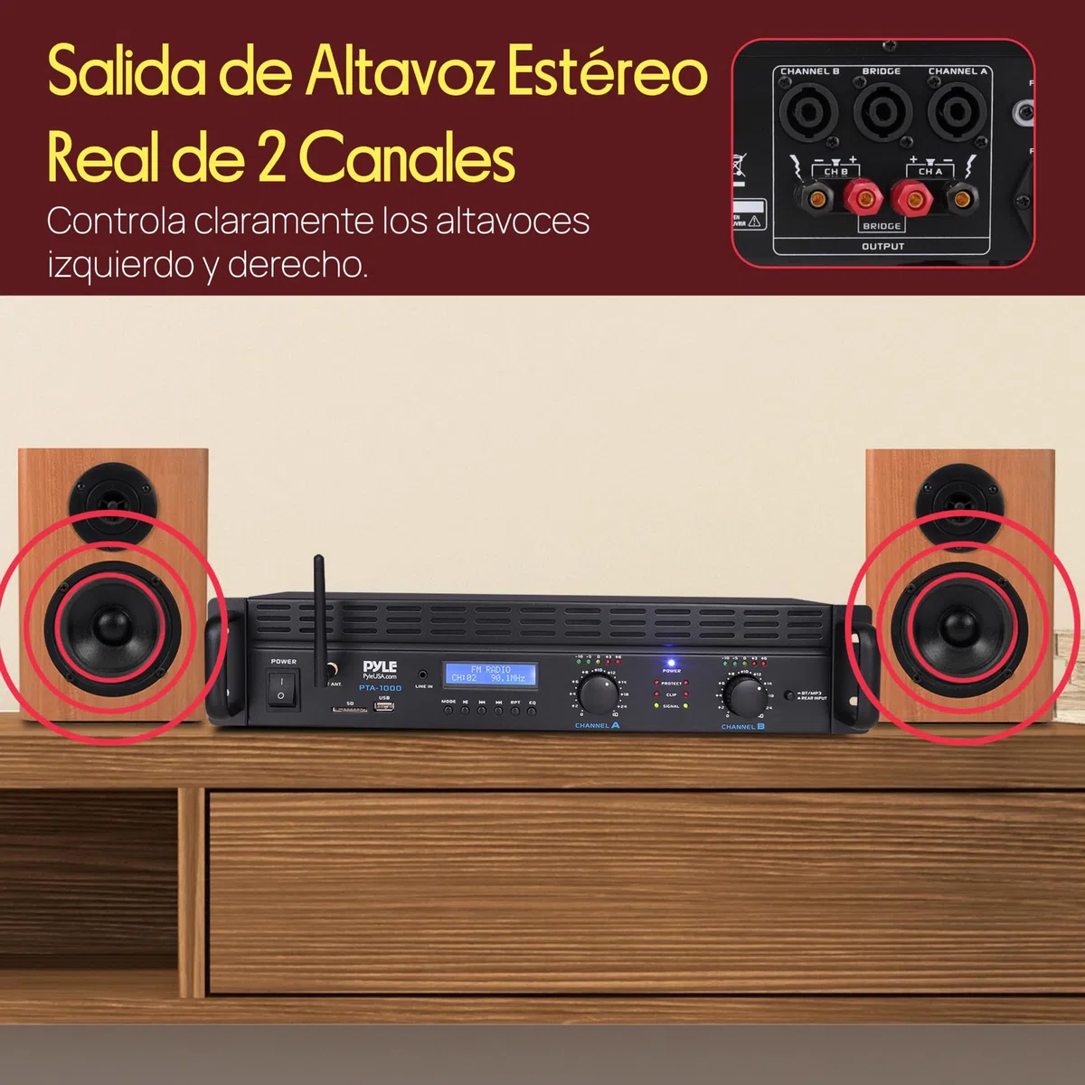 Pyle Amplificador de Potencia Bluetooth de 2 Canales, 2000 W, Montaje en Rack, Receptor estéreo inalámbrico de Audio Profesional con Entrada TRS XLR, LCD, Modo Puente, Ventilador de refrigeración