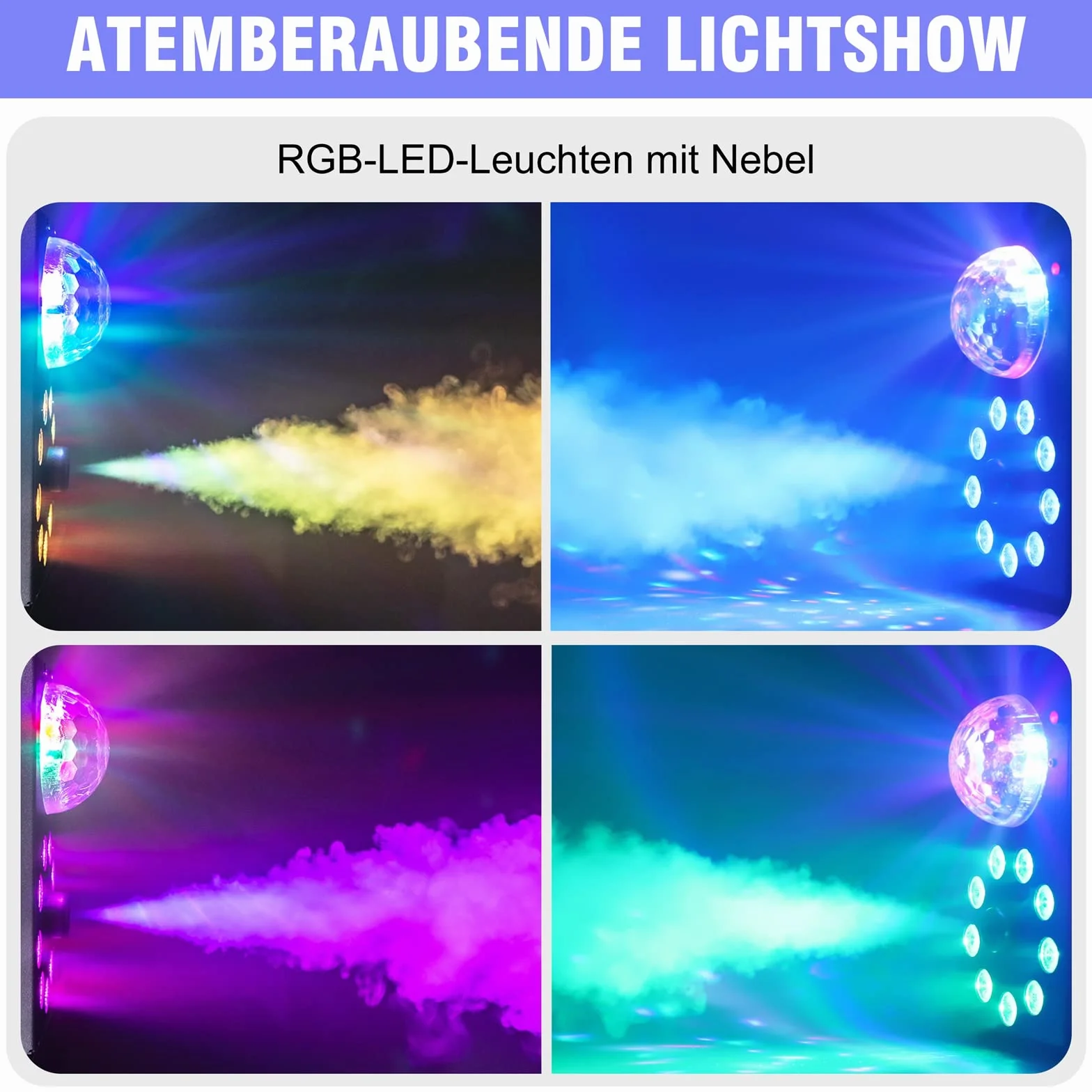 Máquina De Humo con Bola de Discoteca,Máquina de Humo con Efecto de Luz RGB de 9 LED,Mini Máquina de Humo de 700W con Función de Ciclo Automático con Control Remoto Inalámbrico Para Fiesta de Discotec