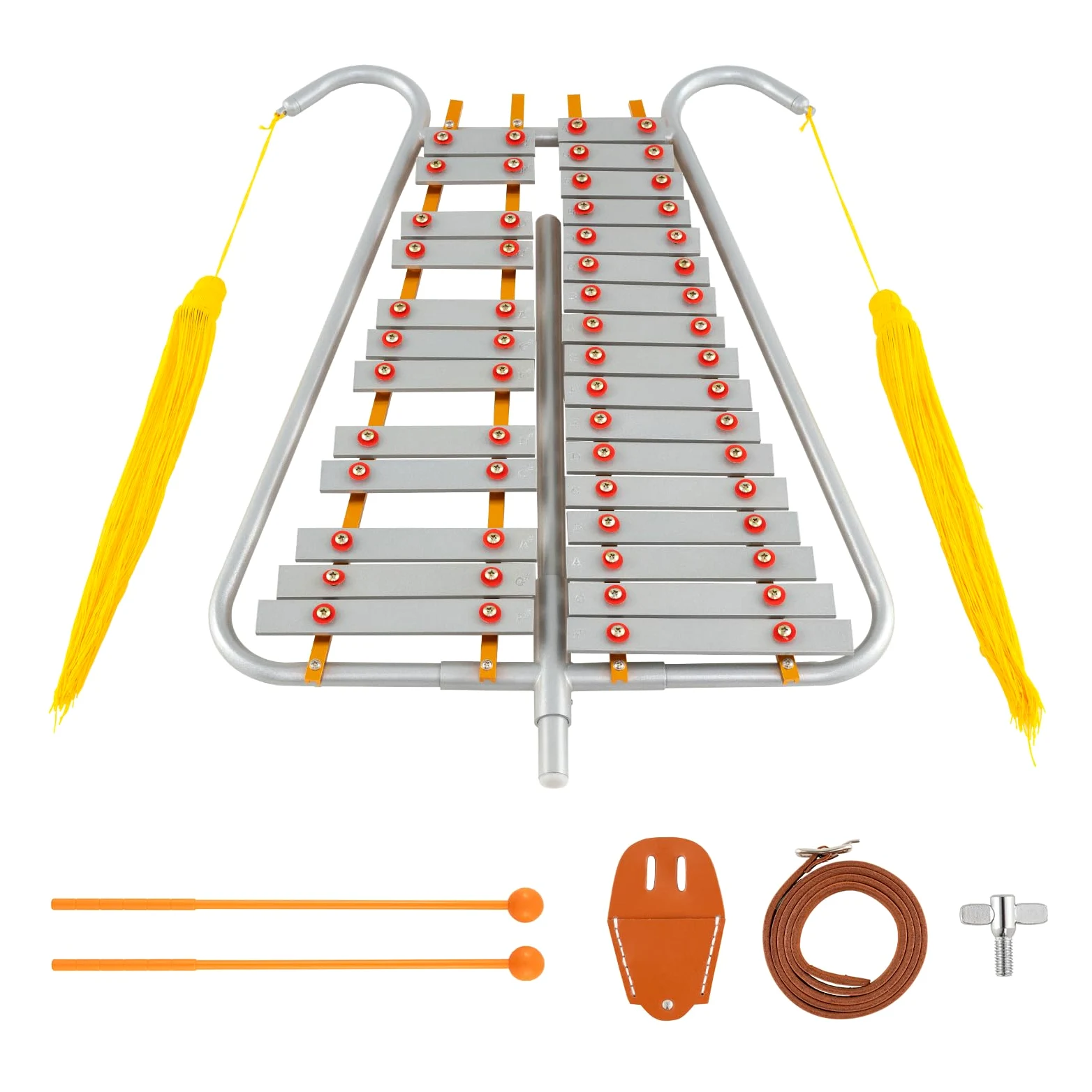 COSTWAY Xilófono Escolarcon Mango Ajustable, Kit de Campana Glockenspiel de 29 Notas para Adultos, 2 Mazos y Cinturón, Instrumento de Percusión Educativo para Principiantes y Profesionales, Plateado