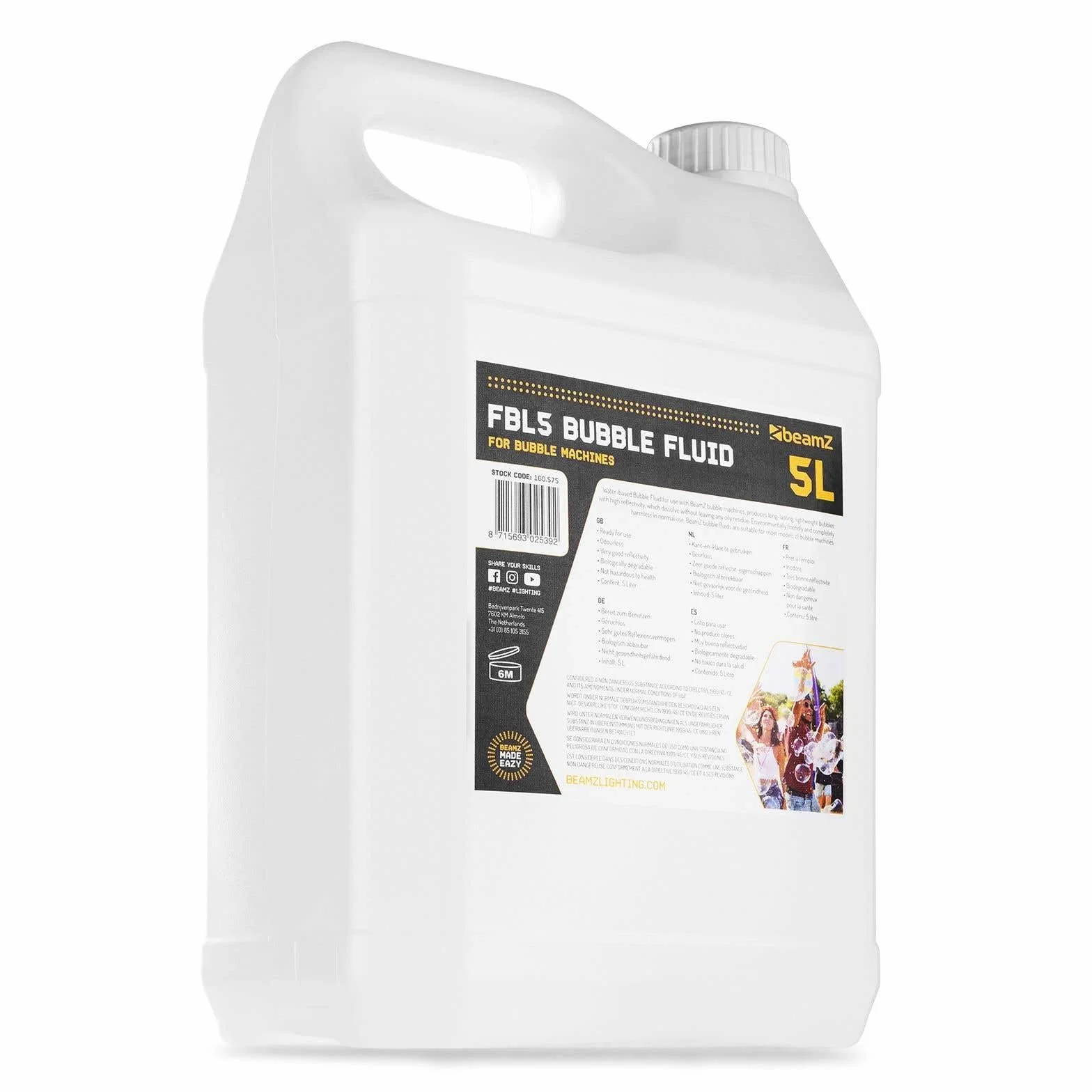 BeamZ B300LED - Máquina de Burbujas LED RGB con 5L líquido incluida, Ligera, portátil, depósito 700ml, Mando a Distancia, Potente Ventilador, para Fiestas temáticas y Eventos al Aire Libre