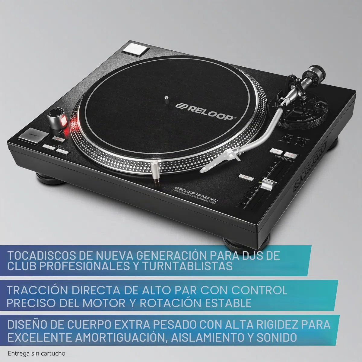 Reloop RP-7000 MK2 Profesional DJ Tirnable con Unidad Directa de Cuarzo de Torque Superior, Nueva Base de tonelada, altitud. (VTA) Brazo S-Sound Balanced estático (Silver Metallic)