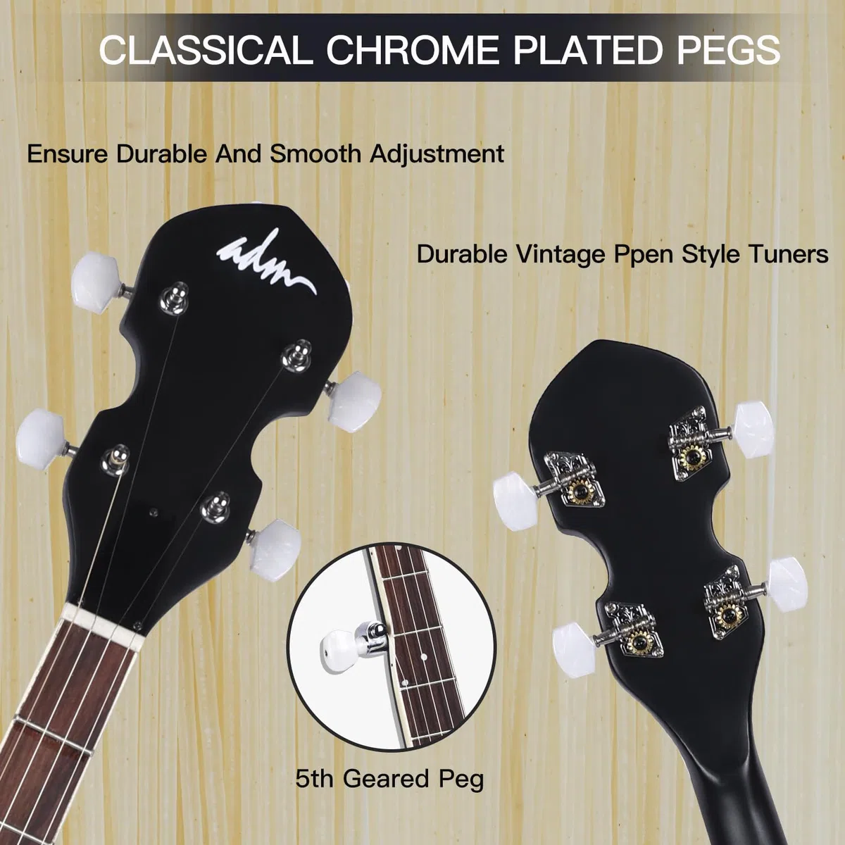 ADM Kit de banjo de 5 cuerdas para principiantes con cabeza Remo, banjos de tamaño completo con parte trasera cerrada en 24 soportes con lecciones gratuitas y accesorios de inicio para adultos y