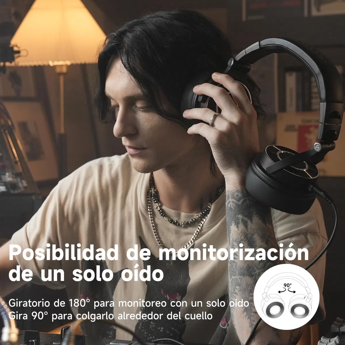 OneOdio Monitor 60 - Auriculares Profesionales de Estudio, Cascos Hi-Res con 50mm Controladores, Audífonos Cerrados con Cable Desmontable (3,5 mm / 6,35 mm) para DJ, Podcast, Grabación, Móvil, PC