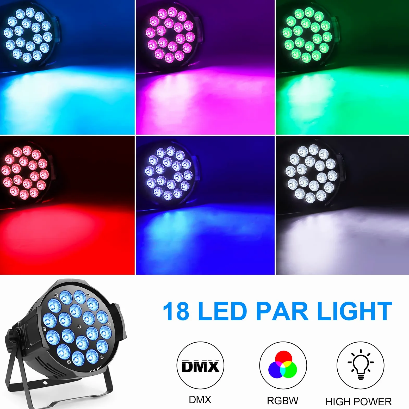 U`King 18 x 15W Foco Par RGBW 4 en 1 LED, Luz de Escenario para Iluminación de Escenario con DMX 8CH para Iluminación de Escenario, Fiesta, Club Nocturno, Compatible con Bodas